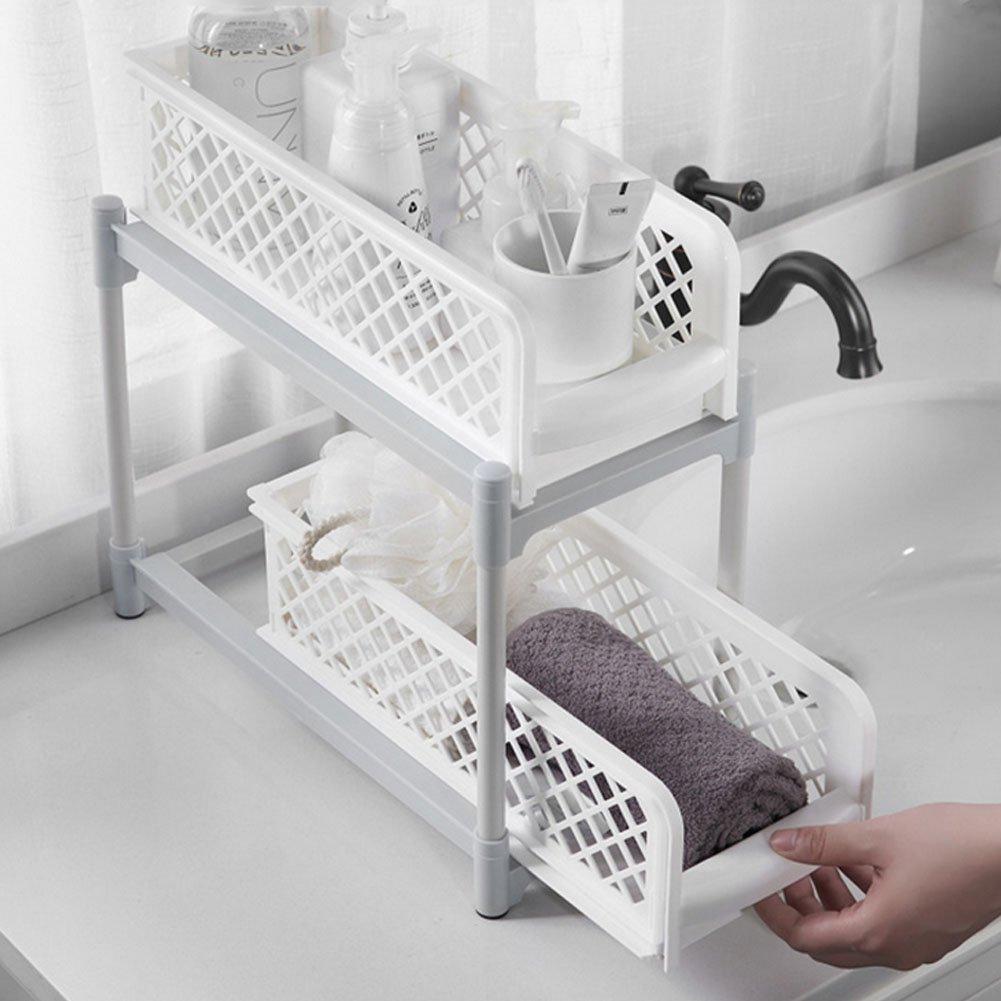 White/Grey - LIFE IDEAS - 2pcs 2-Tier Storage Rack - 1