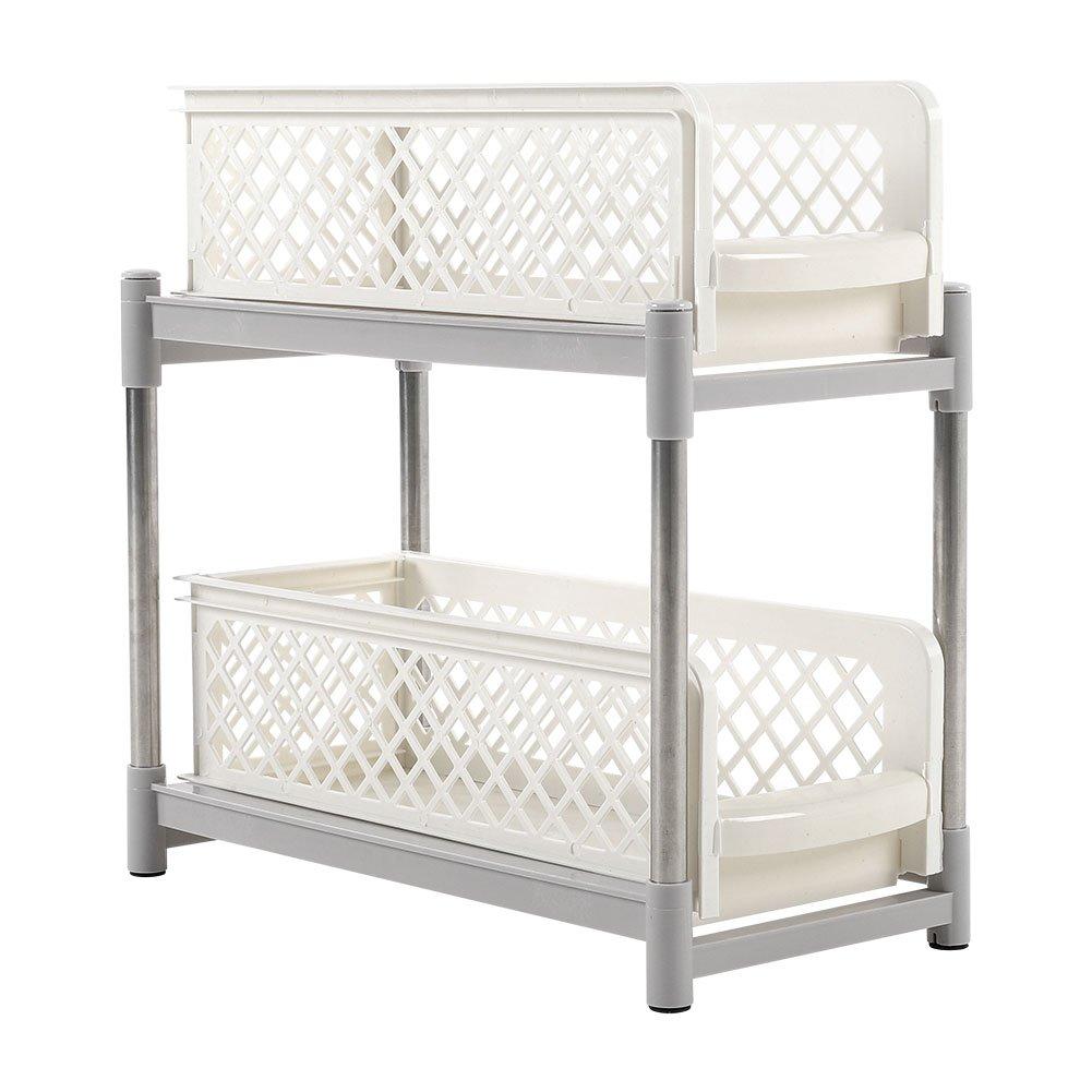 White/Grey - LIFE IDEAS - 2pcs 2-Tier Storage Rack - 4