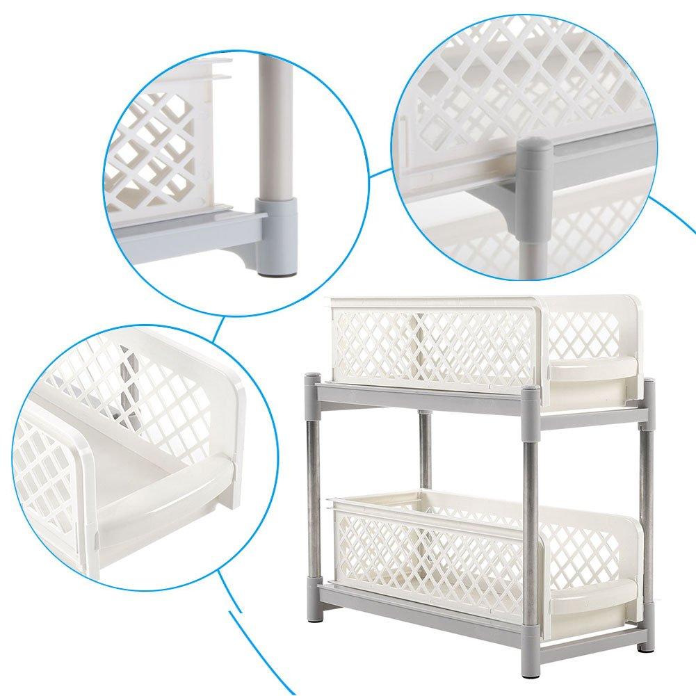 White/Grey - LIFE IDEAS - 2pcs 2-Tier Storage Rack - 10