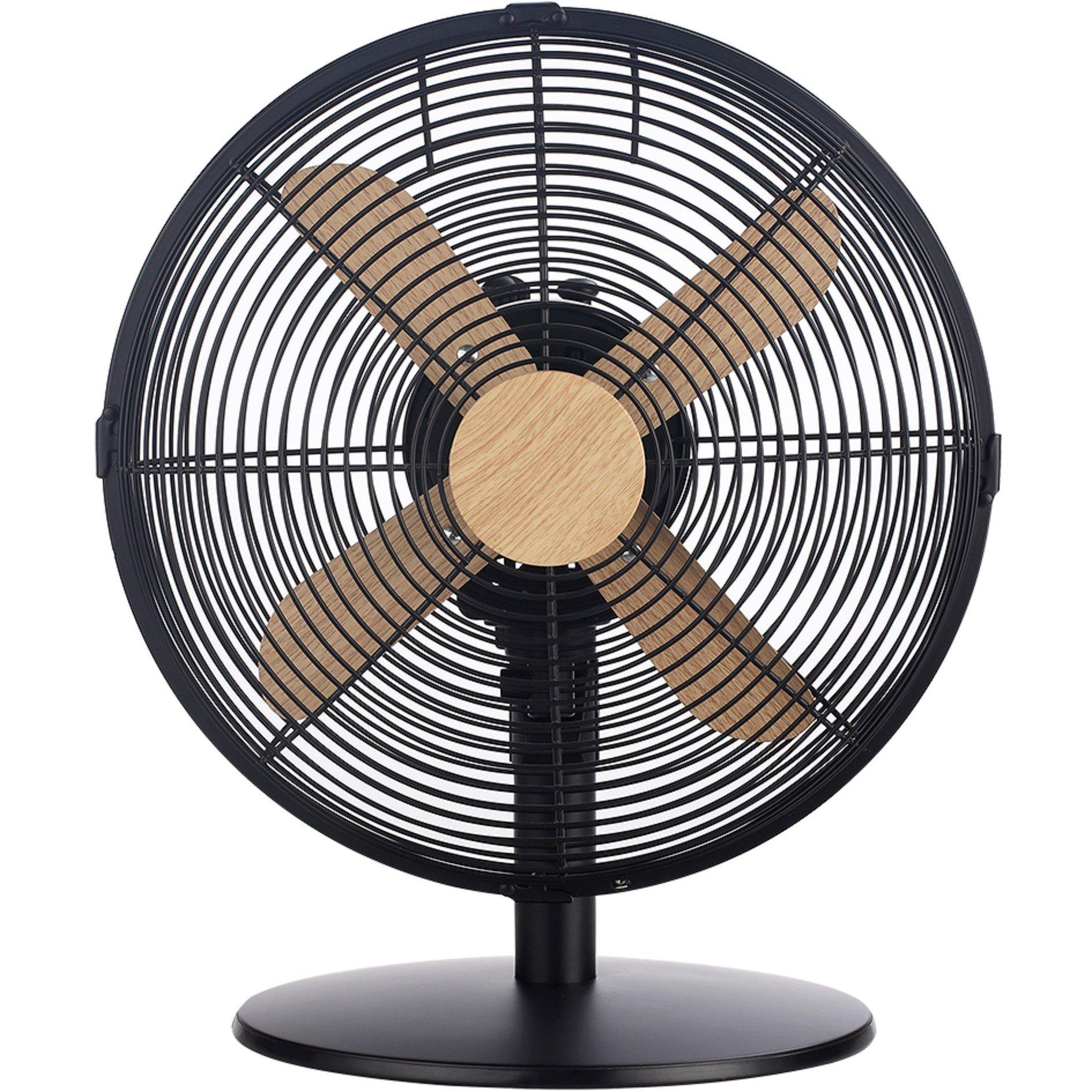 Black With Wood - Russell Hobbs - RHMDF1201WDB 12" Black Scandi Style Desk Fan - 1