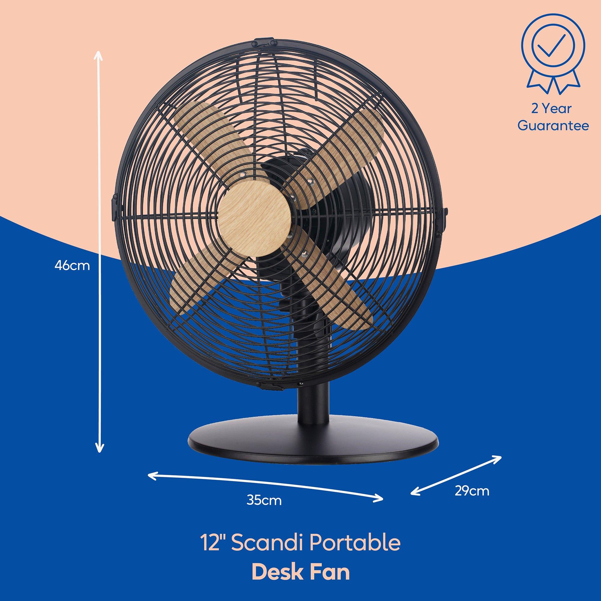 Black With Wood - Russell Hobbs - RHMDF1201WDB 12" Black Scandi Style Desk Fan - 2