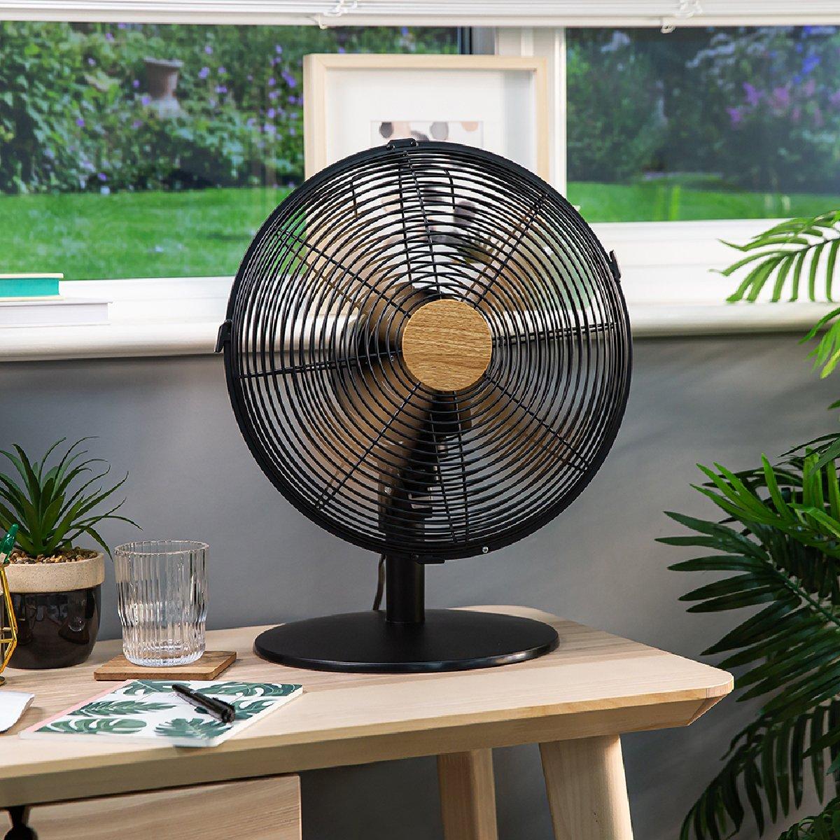 Black With Wood - Russell Hobbs - RHMDF1201WDB 12" Black Scandi Style Desk Fan - 4
