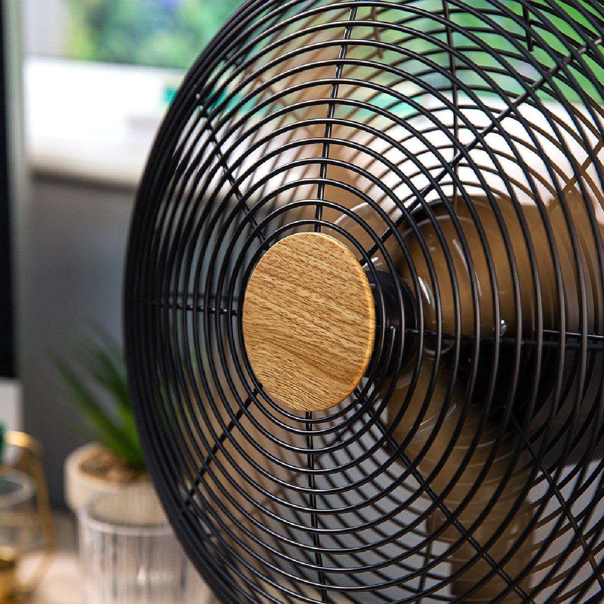 Black With Wood - Russell Hobbs - RHMDF1201WDB 12" Black Scandi Style Desk Fan - 5