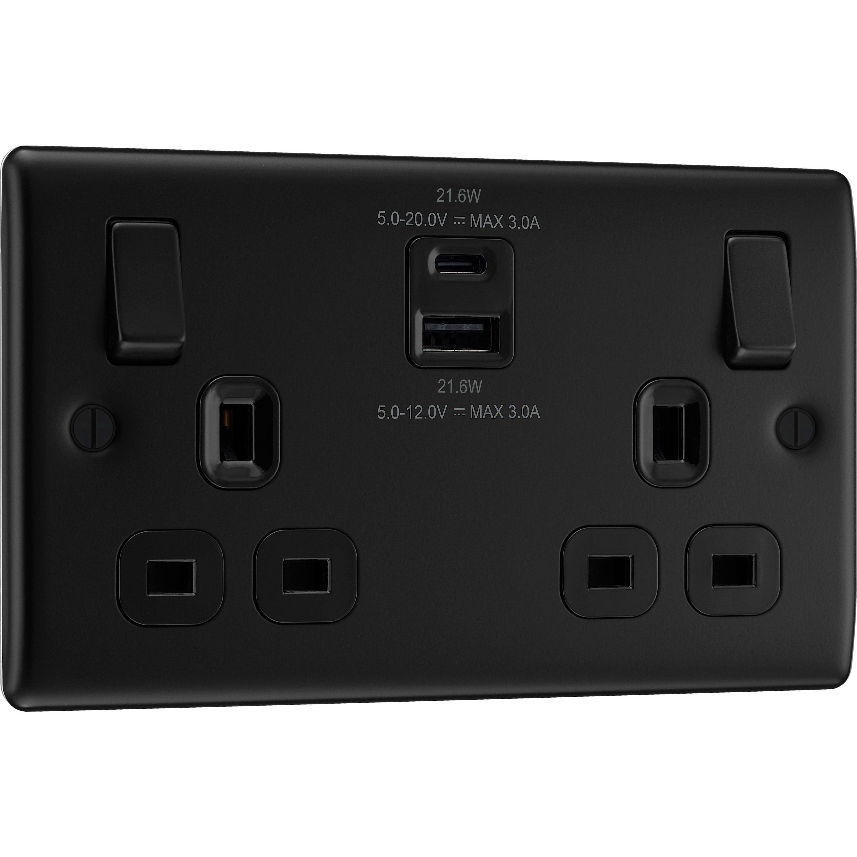 Bg  Nexus Metal Double Socket Usb A & C Ports - Matt Black - N/A