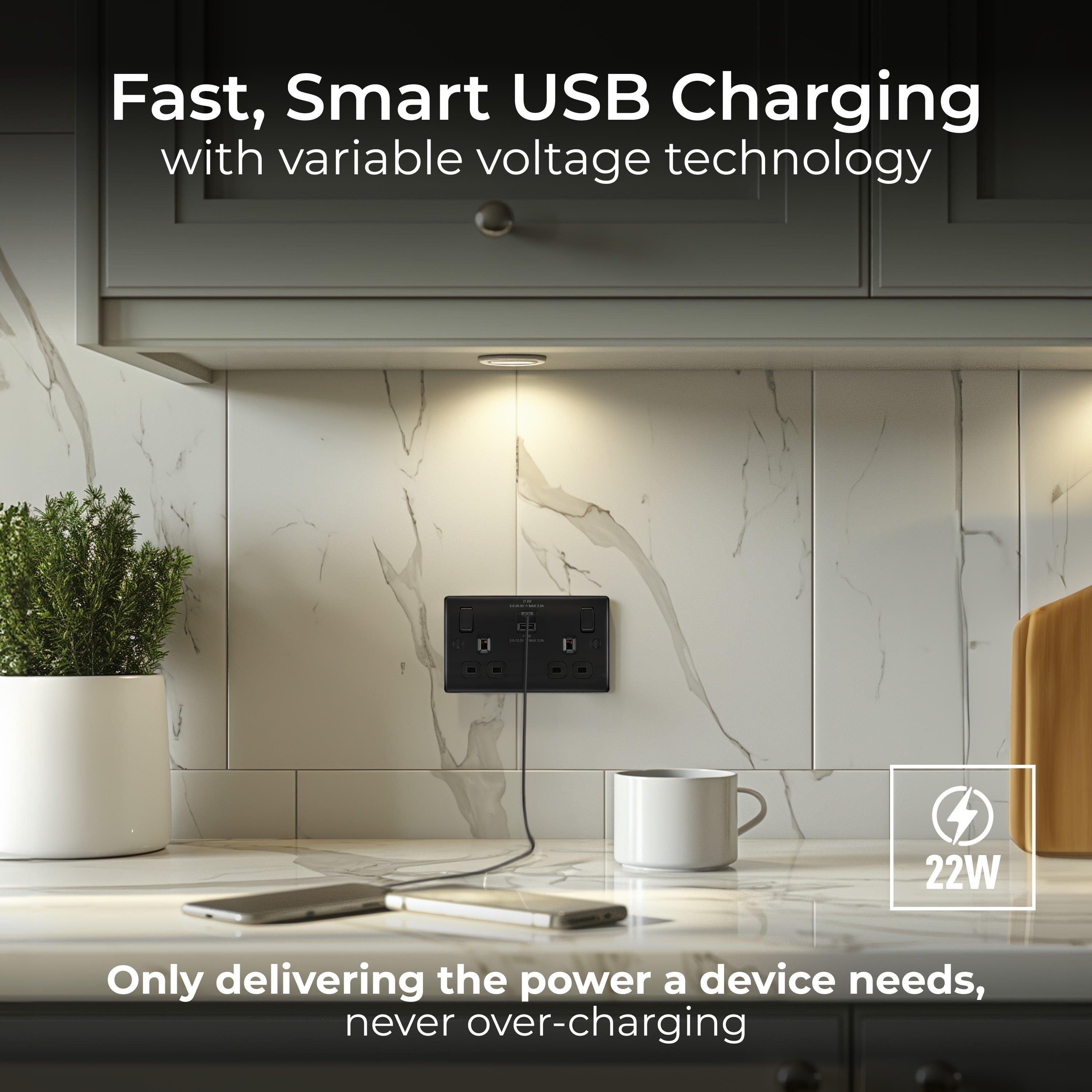 Matt Black - BG - BG Nexus Metal Double Socket USB A & C Ports - 3