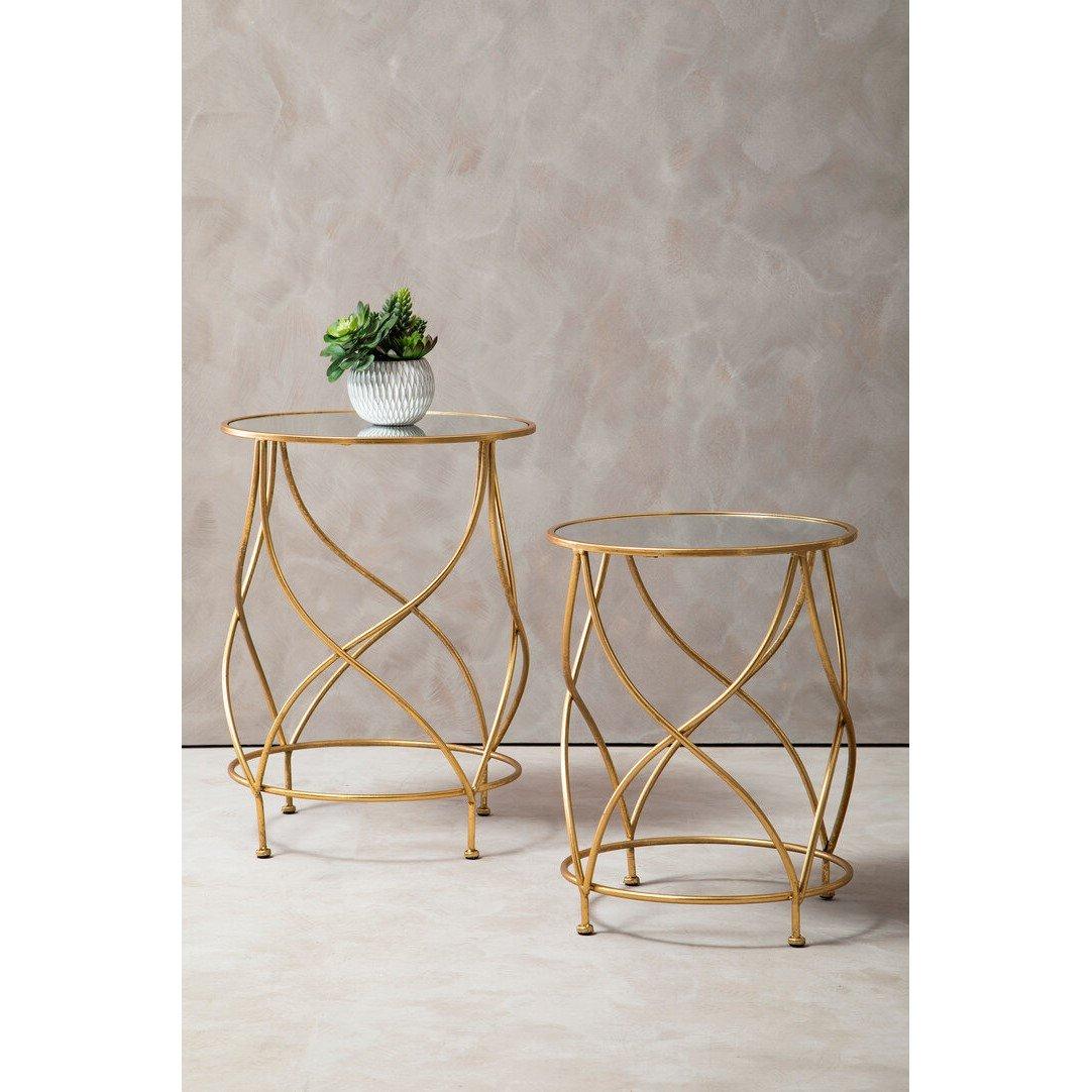 Fifty Five South  Marcia Mirrored Top Side Tables - Gold