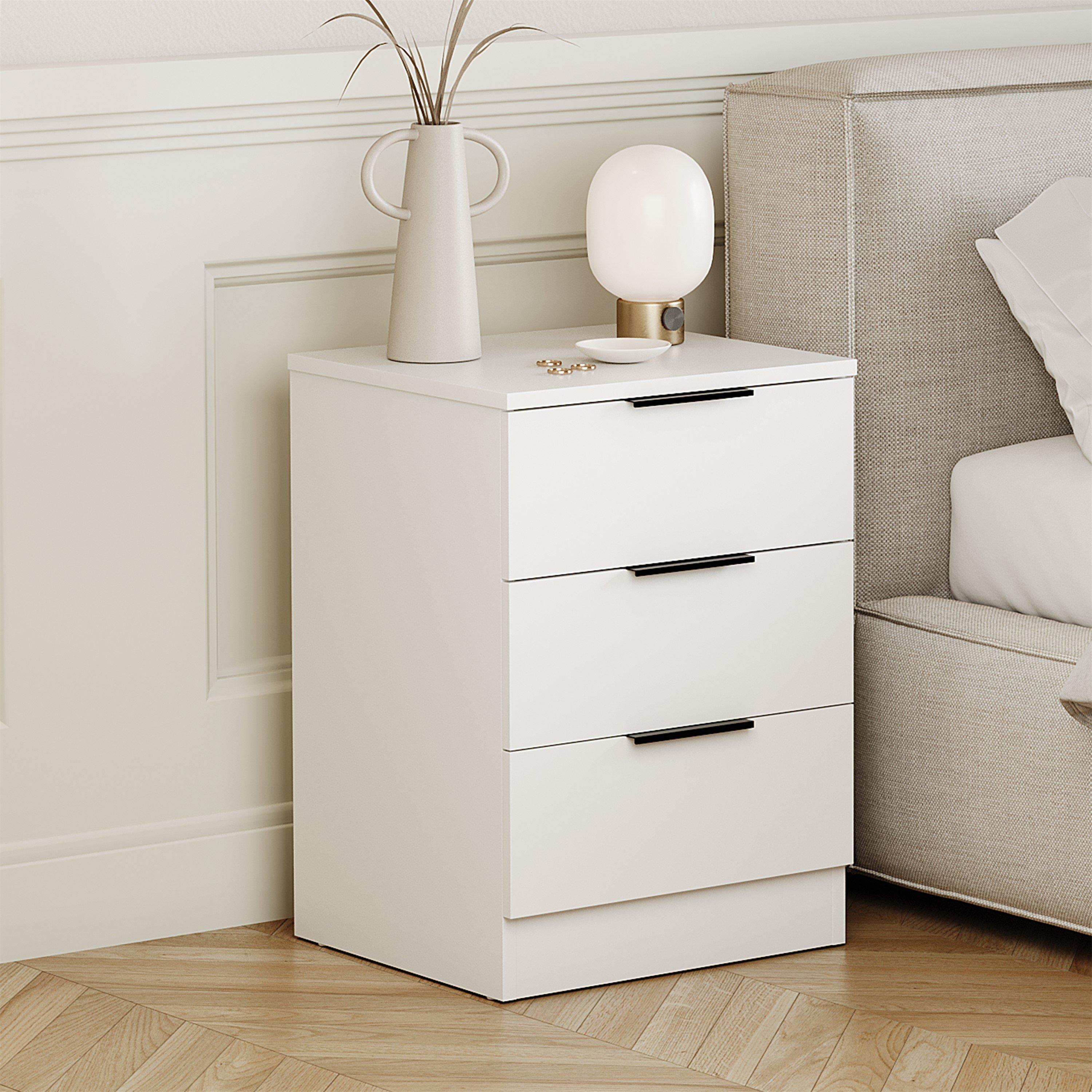 Lassic  White Trega 3 Drawer Bedside Chest, Sports Direct - Image 3