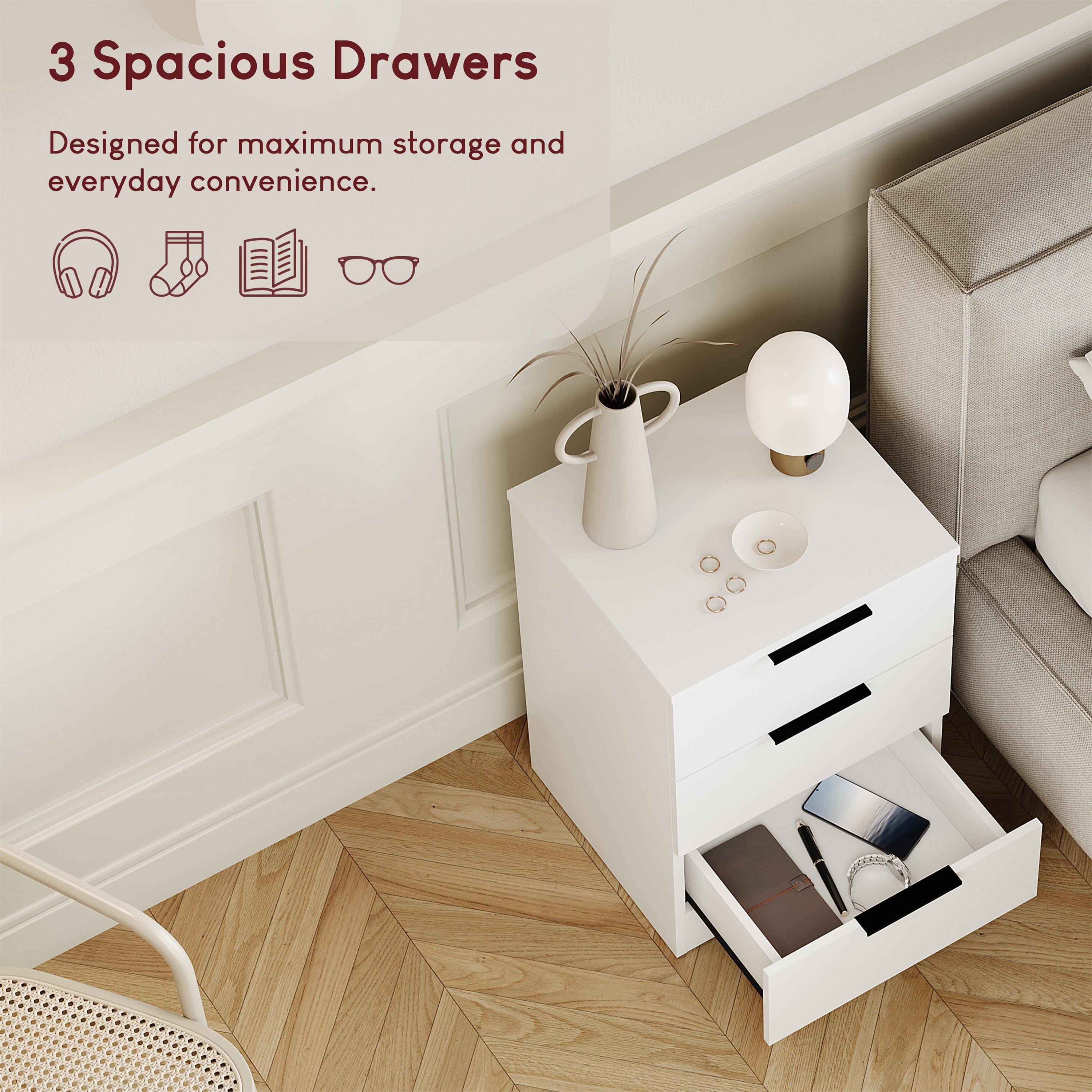 White - Lassic - Trega 3 Drawer Bedside Chest - 4