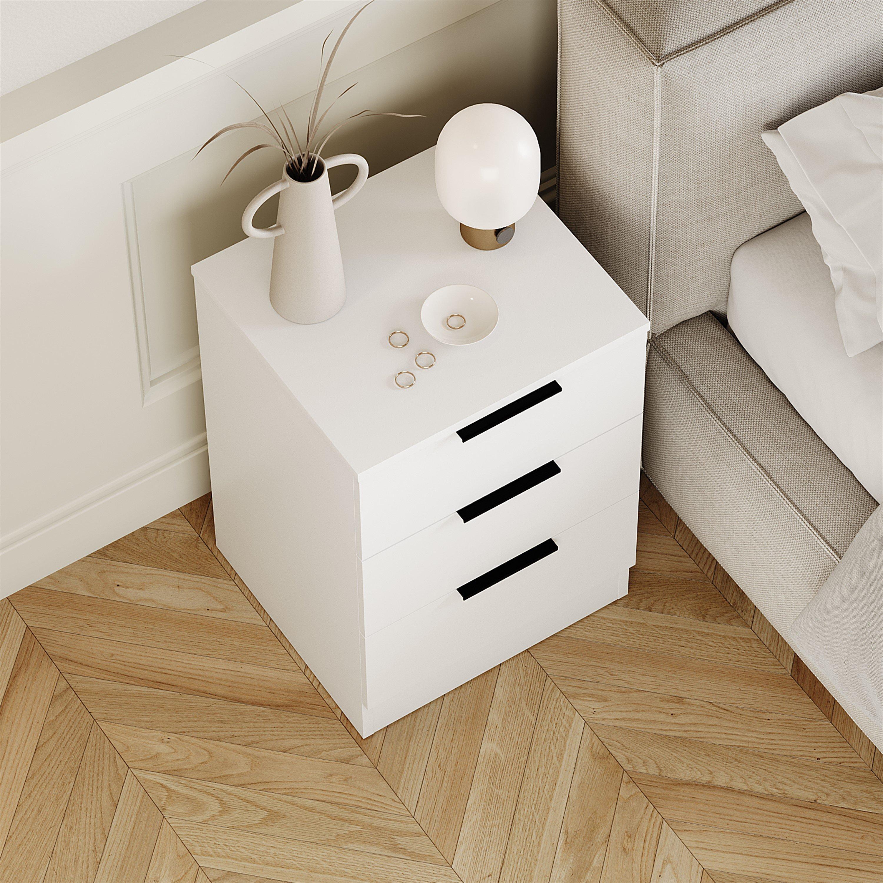 White - Lassic - Trega 3 Drawer Bedside Chest - 6