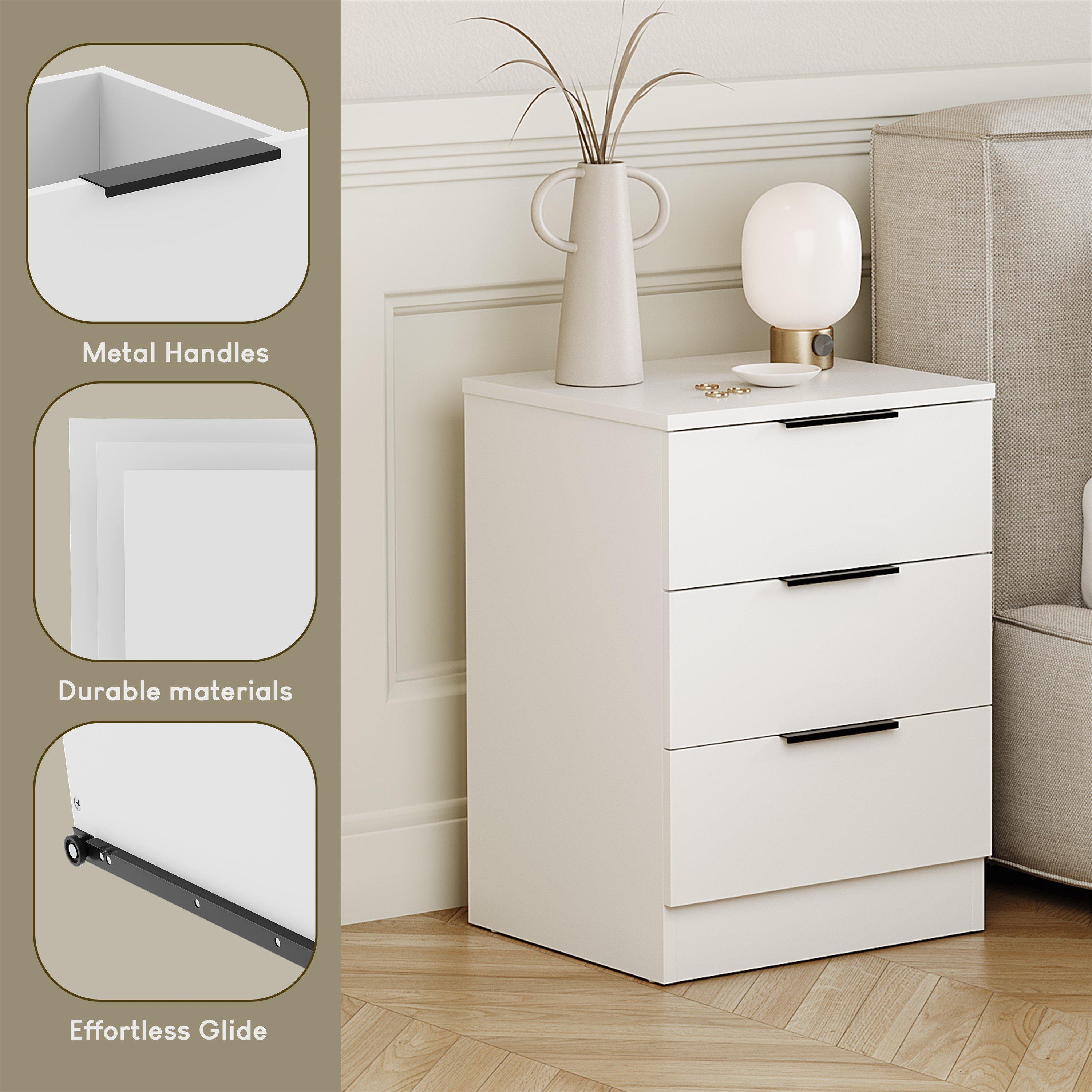 White - Lassic - Trega 3 Drawer Bedside Chest - 7