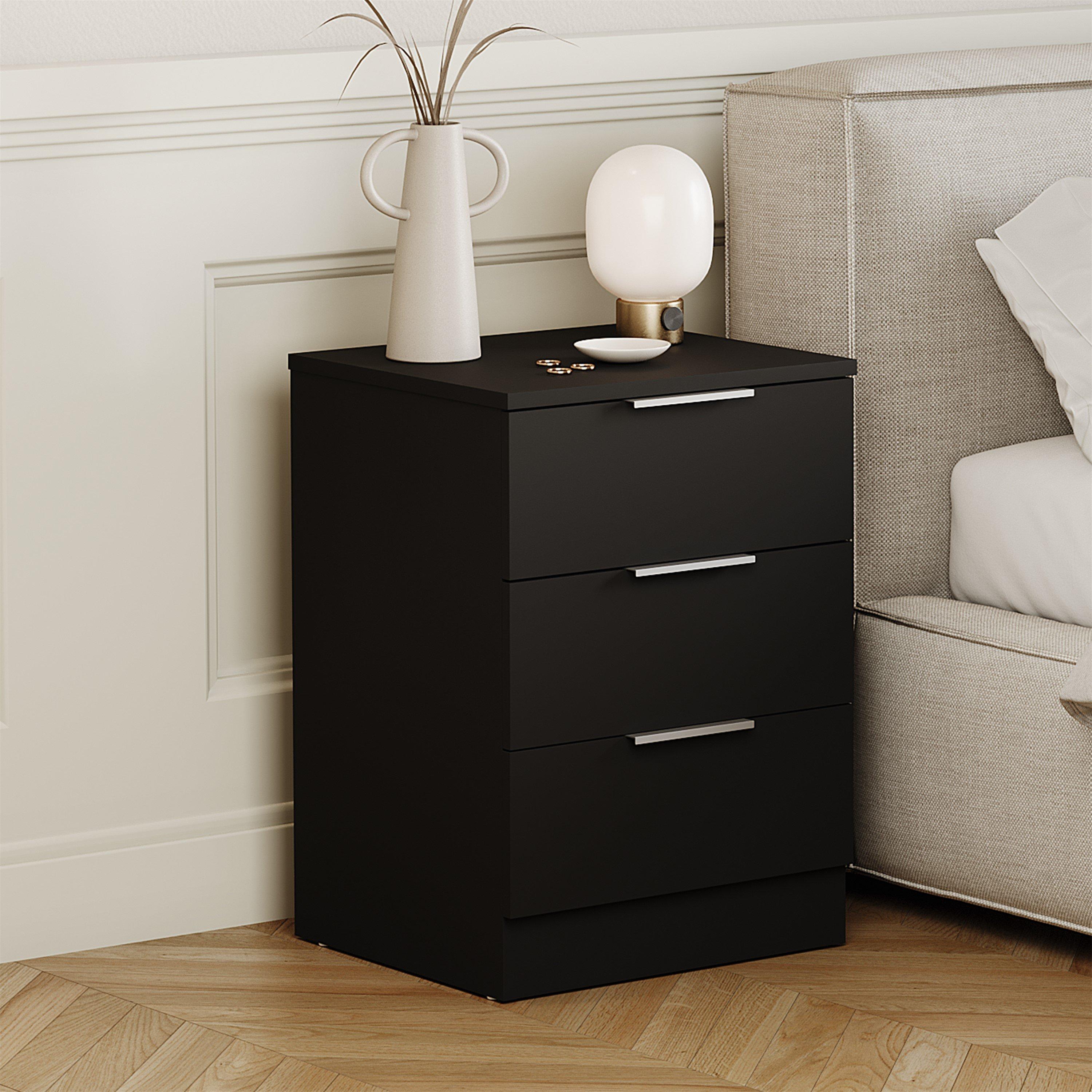 Black - Lassic - Trega 3 Drawer Bedside Chest - 1