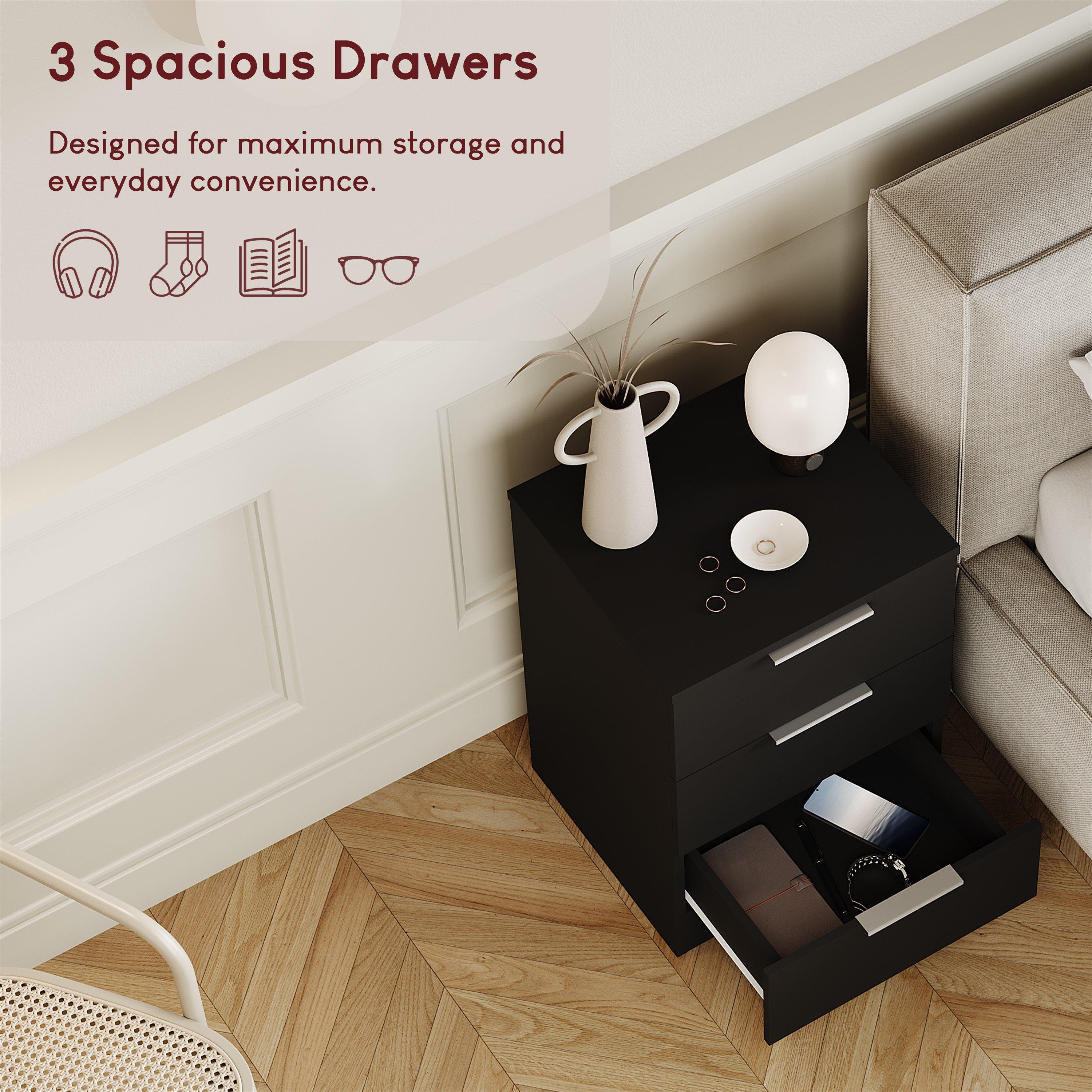 Black - Lassic - Trega 3 Drawer Bedside Chest - 4