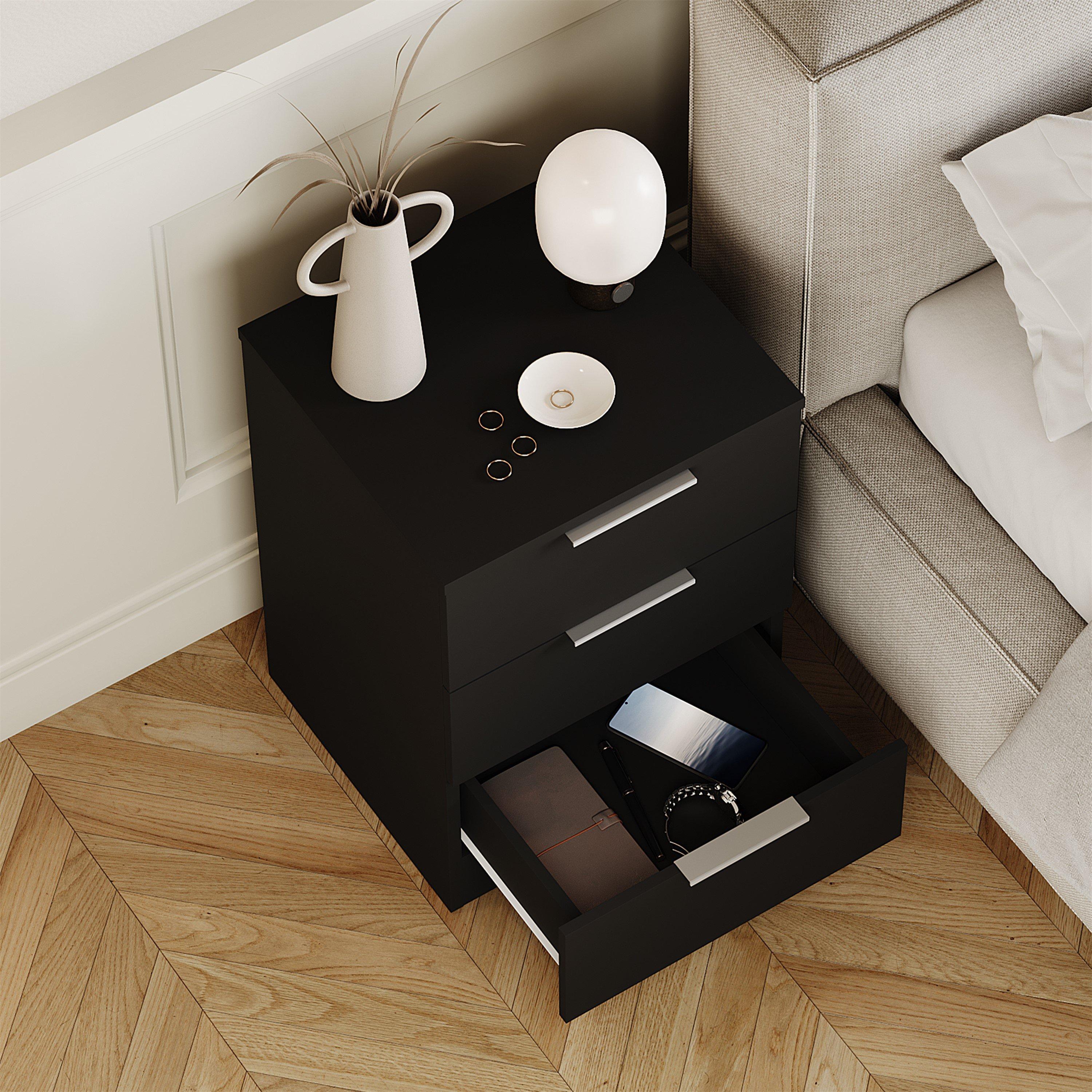 Black - Lassic - Trega 3 Drawer Bedside Chest - 5
