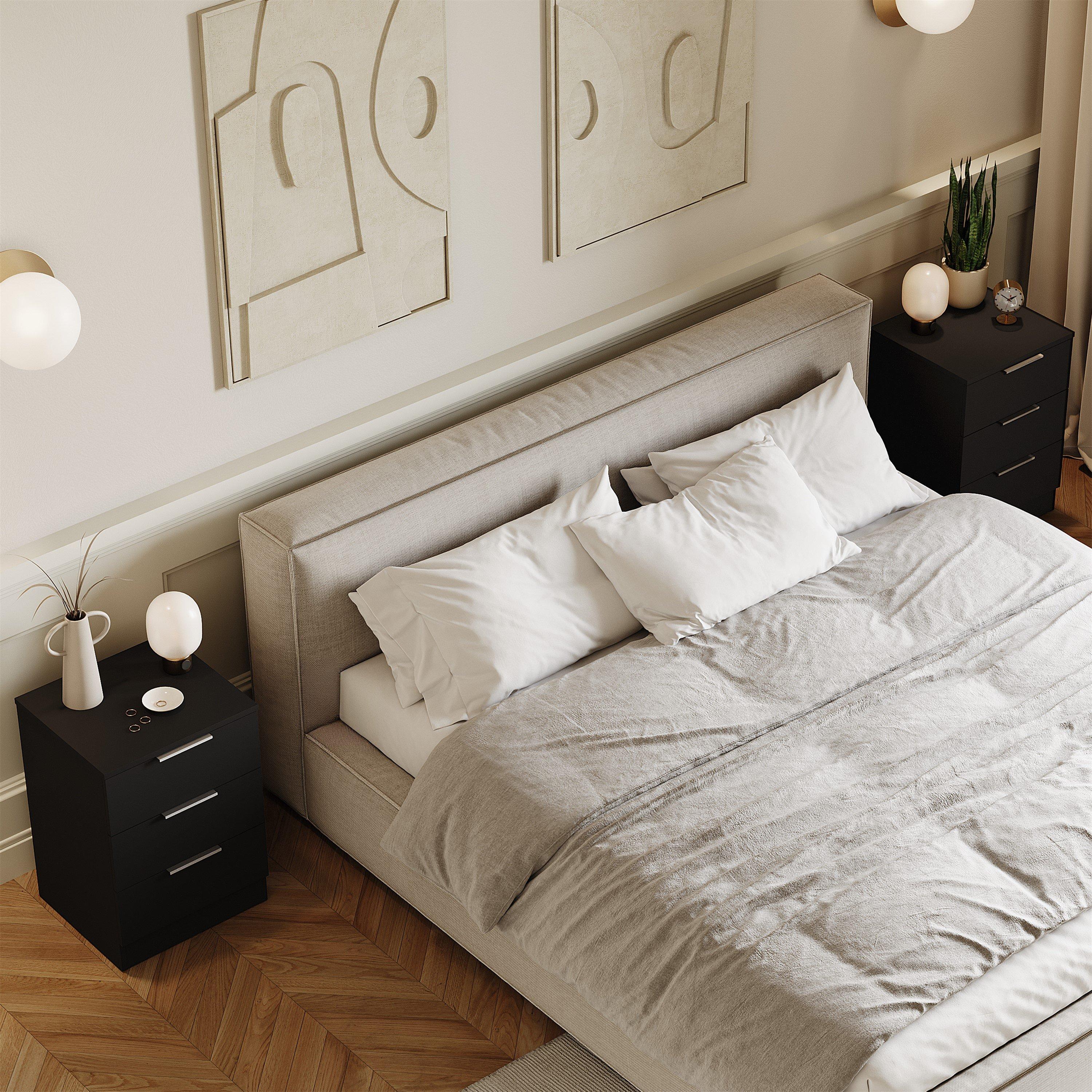 Black - Lassic - Trega 3 Drawer Bedside Chest Set Of 2 - 3