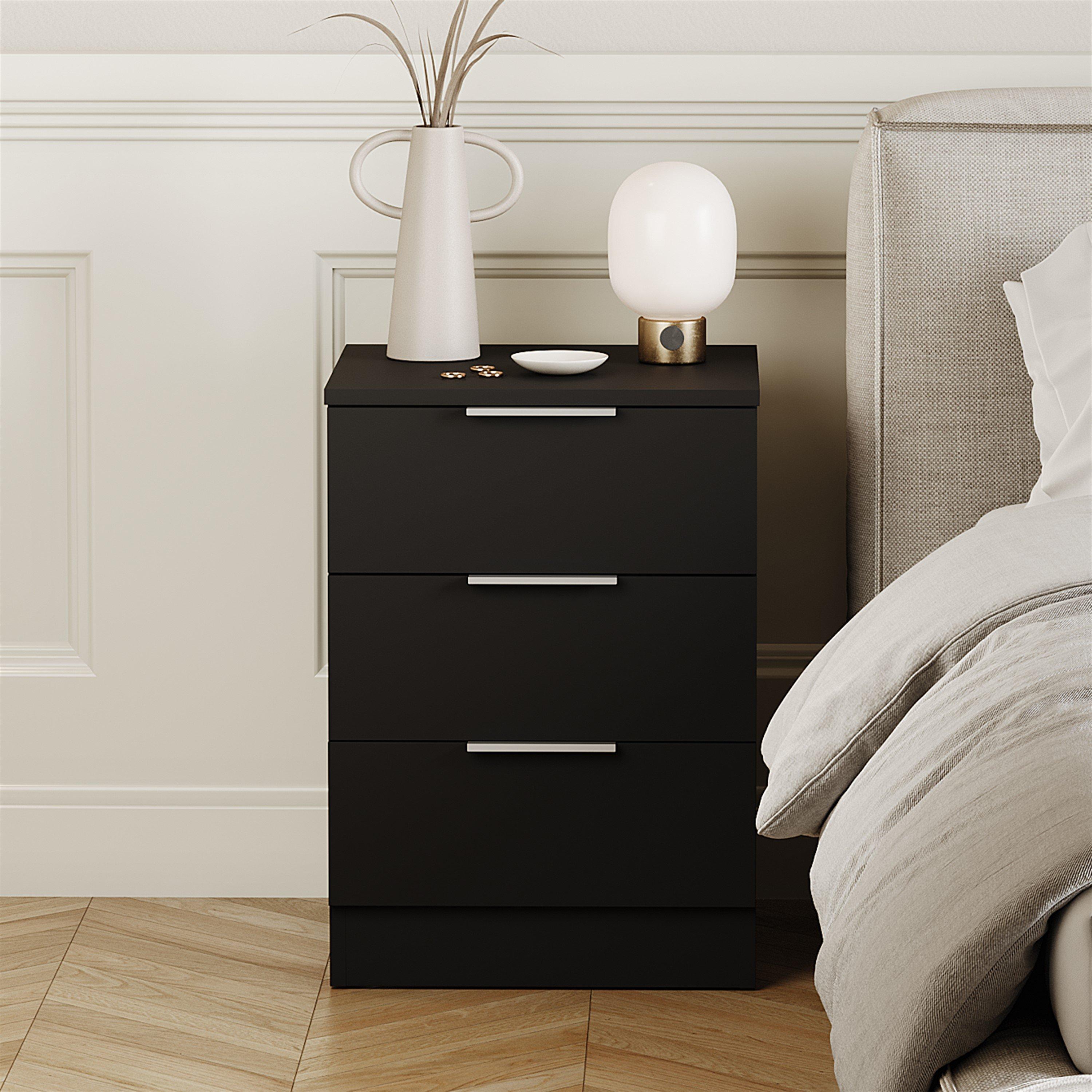 Black - Lassic - Trega 3 Drawer Bedside Chest Set Of 2 - 5