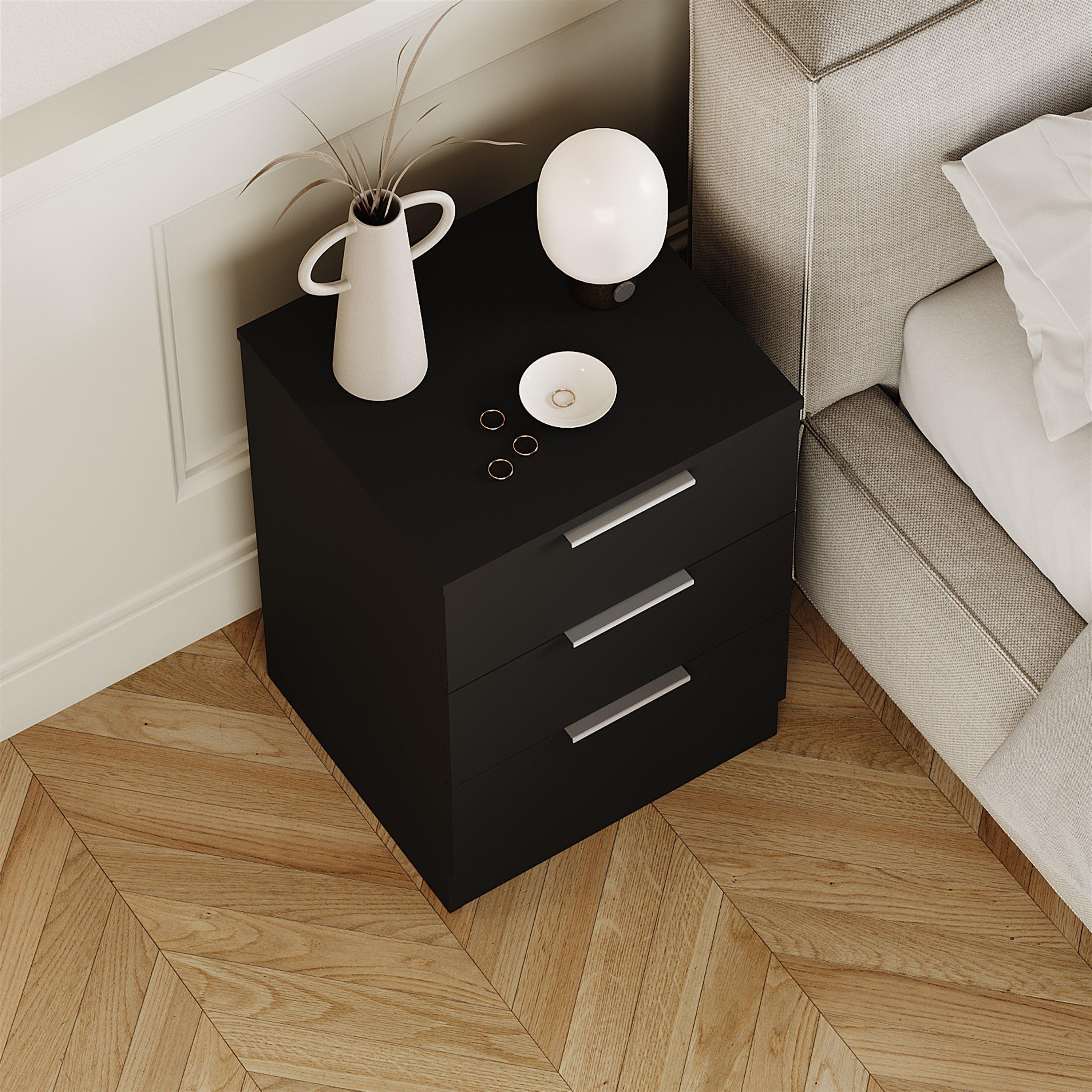 Black - Lassic - Trega 3 Drawer Bedside Chest Set Of 2 - 7