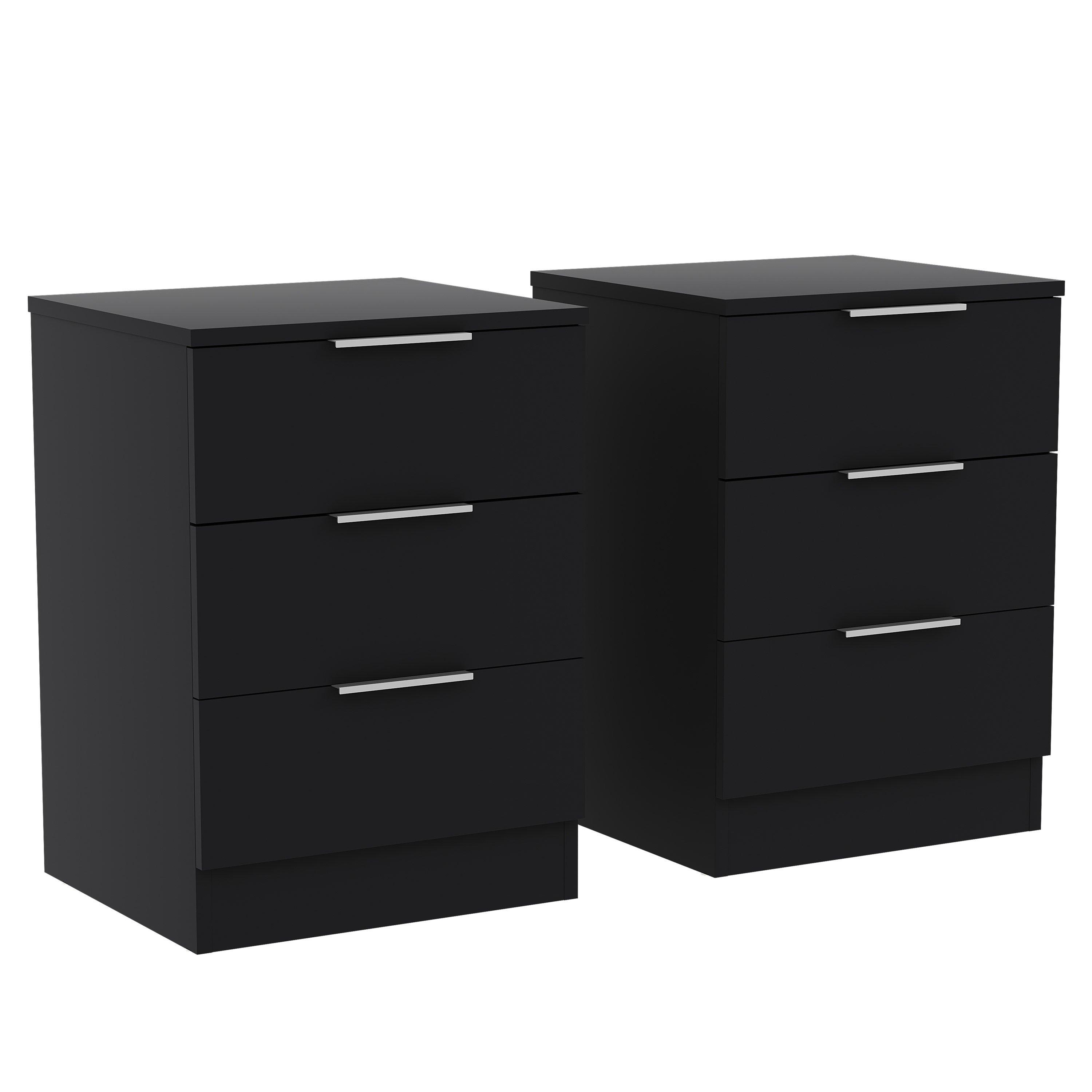 Black - Lassic - Trega 3 Drawer Bedside Chest Set Of 2 - 9