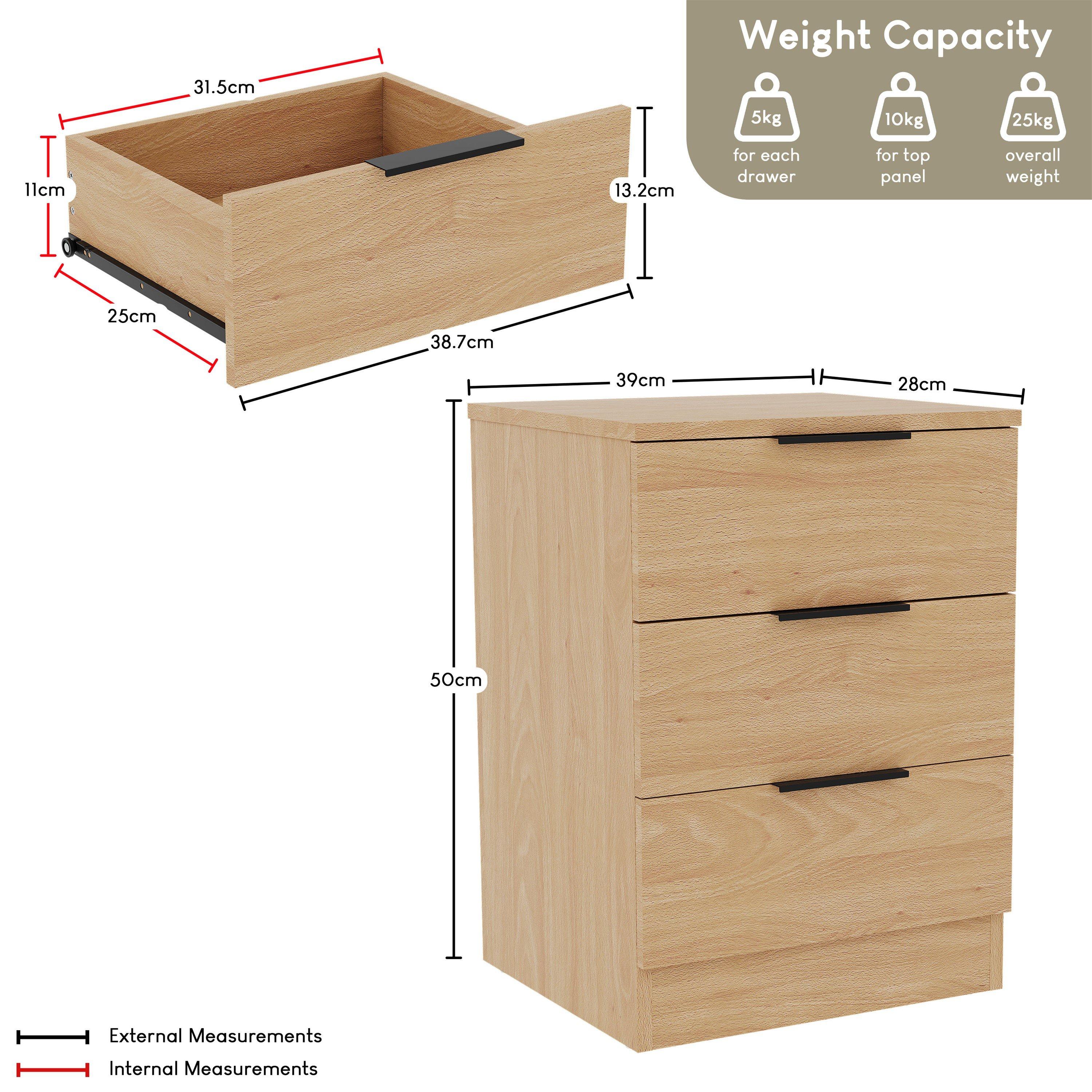 Pine - Lassic - Trega 3 Drawer Bedside Chest Set Of 2 - 2