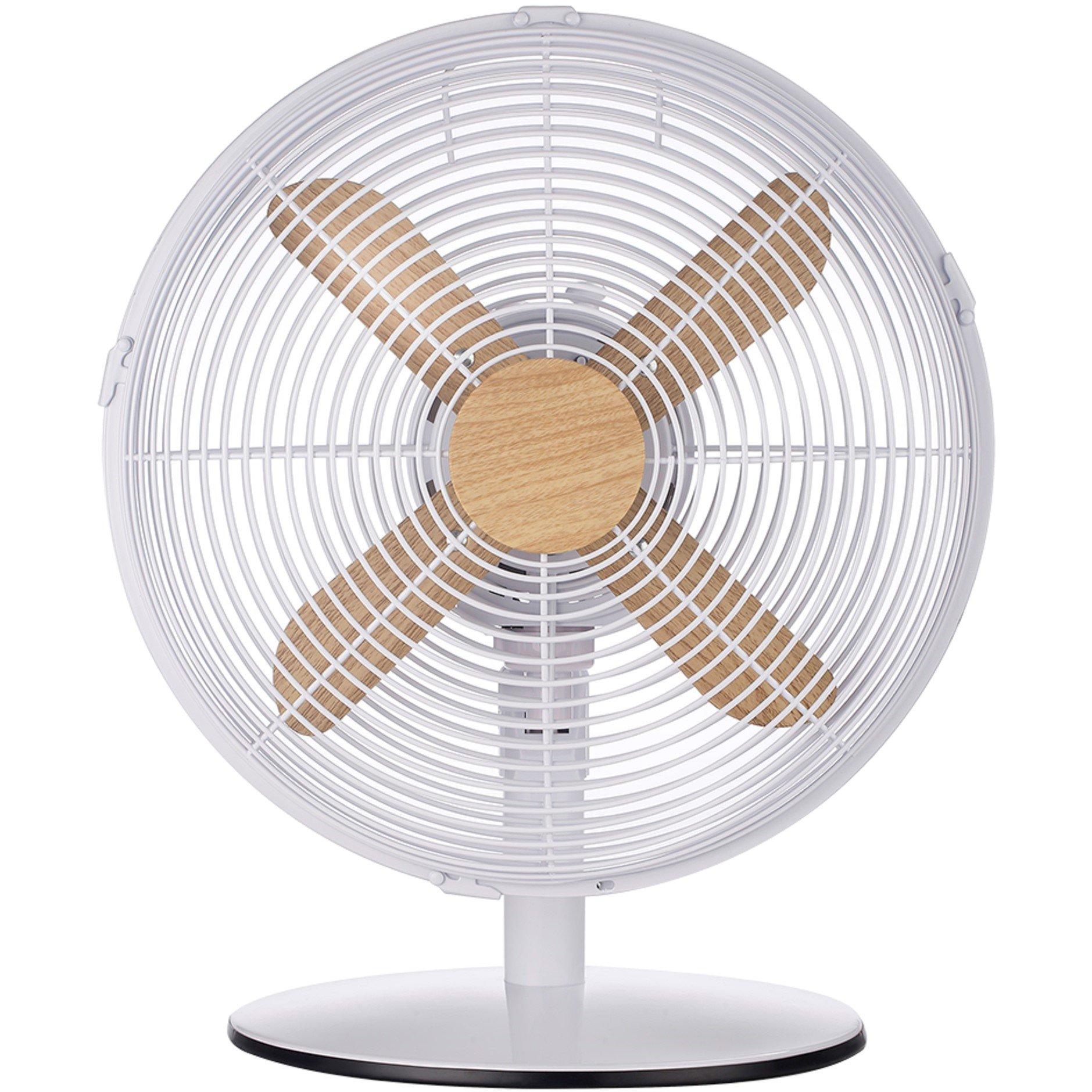 White With Wood - Russell Hobbs - RHMDF1201WDW 12" White Scandi Style Desk Fan - 1