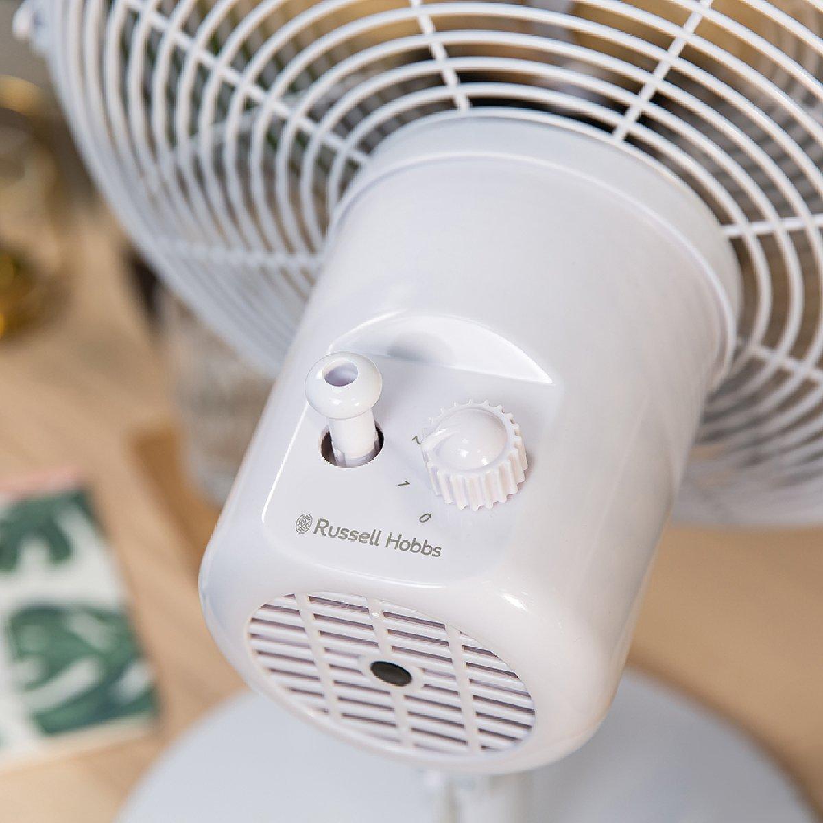 White With Wood - Russell Hobbs - RHMDF1201WDW 12" White Scandi Style Desk Fan - 6