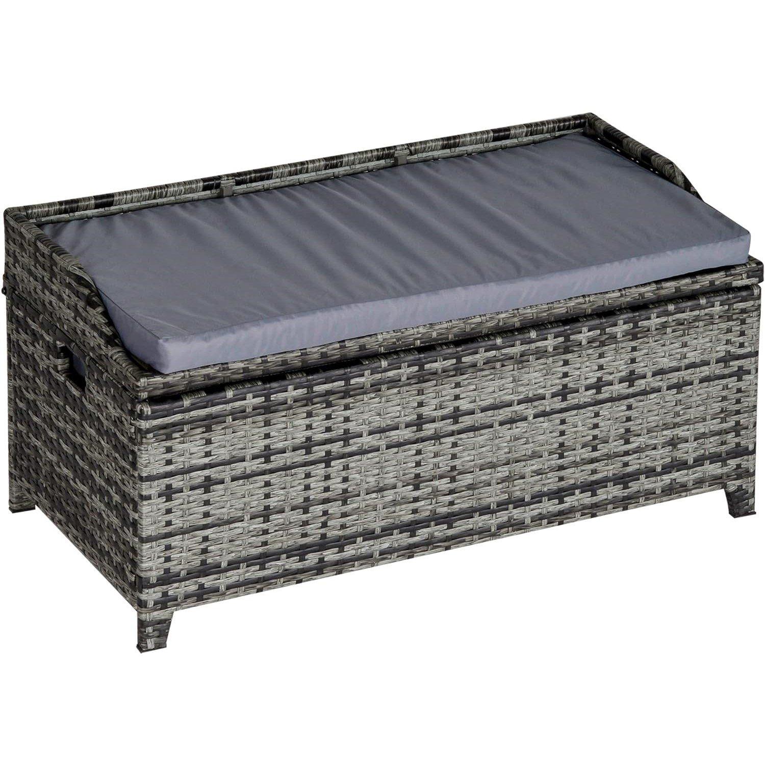 Grey - Outsunny - PE Rattan Outdoor Storage Bench - 1