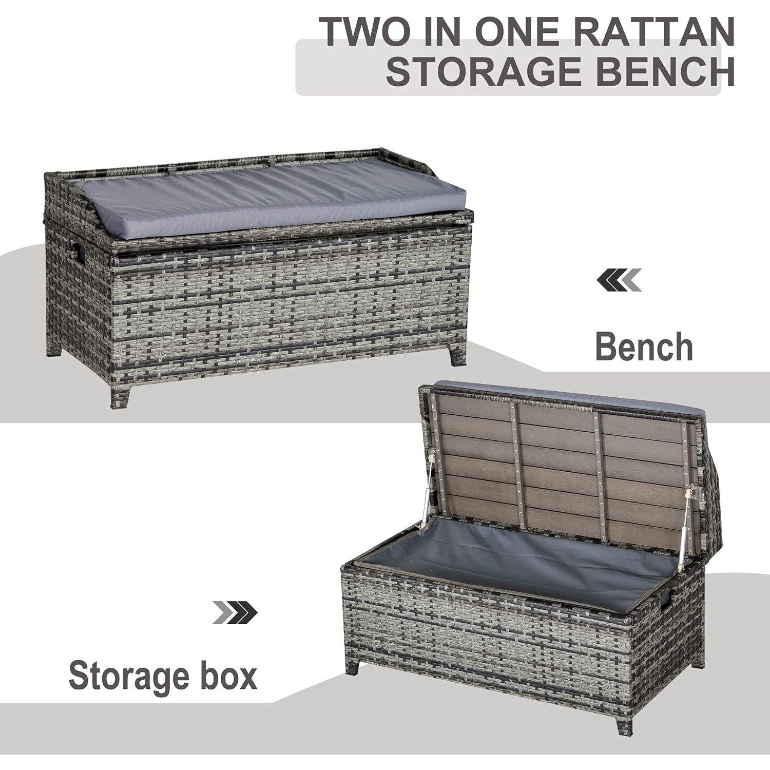 Grey - Outsunny - PE Rattan Outdoor Storage Bench - 3