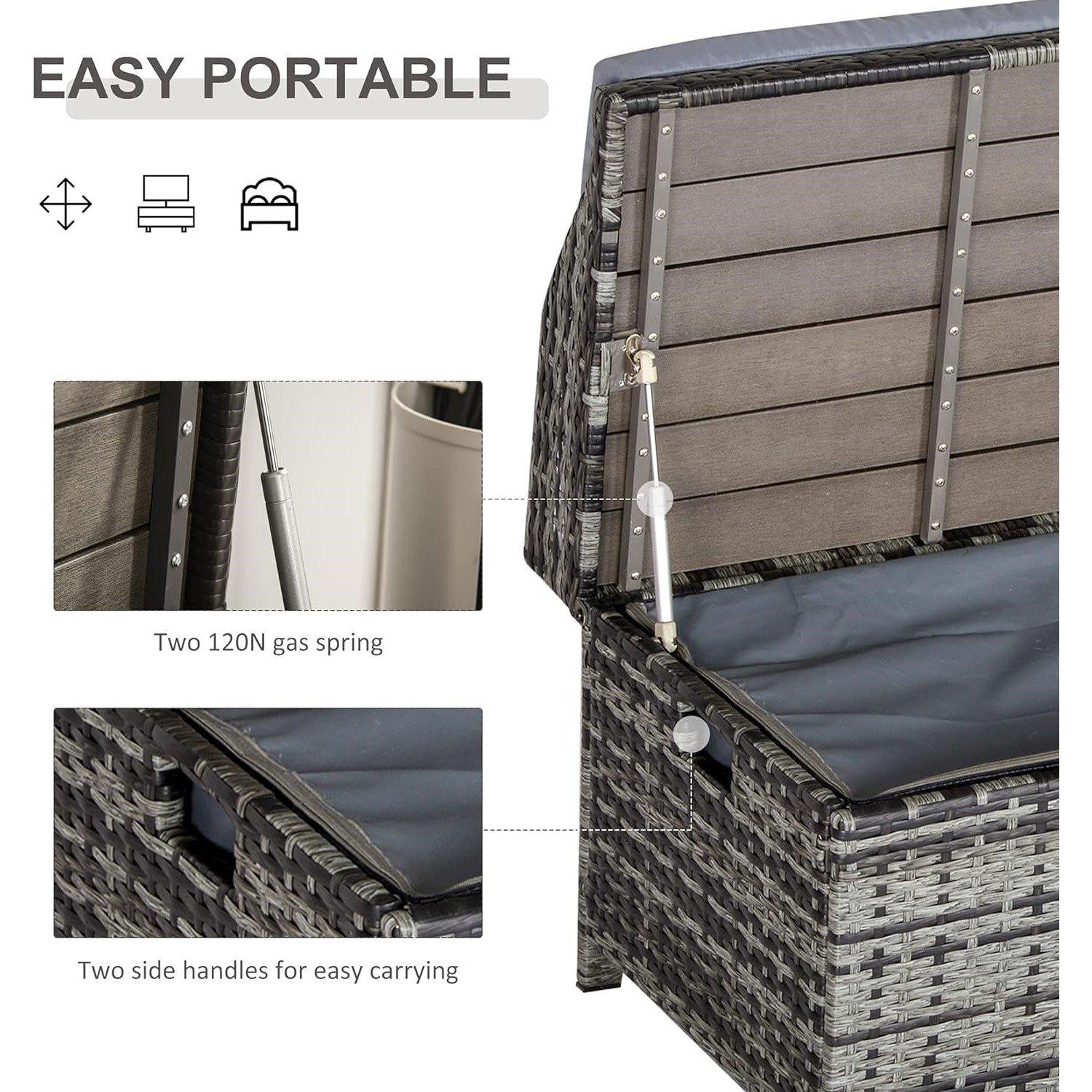 Grey - Outsunny - PE Rattan Outdoor Storage Bench - 4