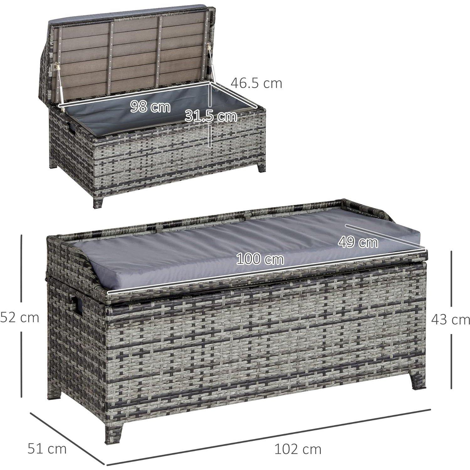 Grey - Outsunny - PE Rattan Outdoor Storage Bench - 5