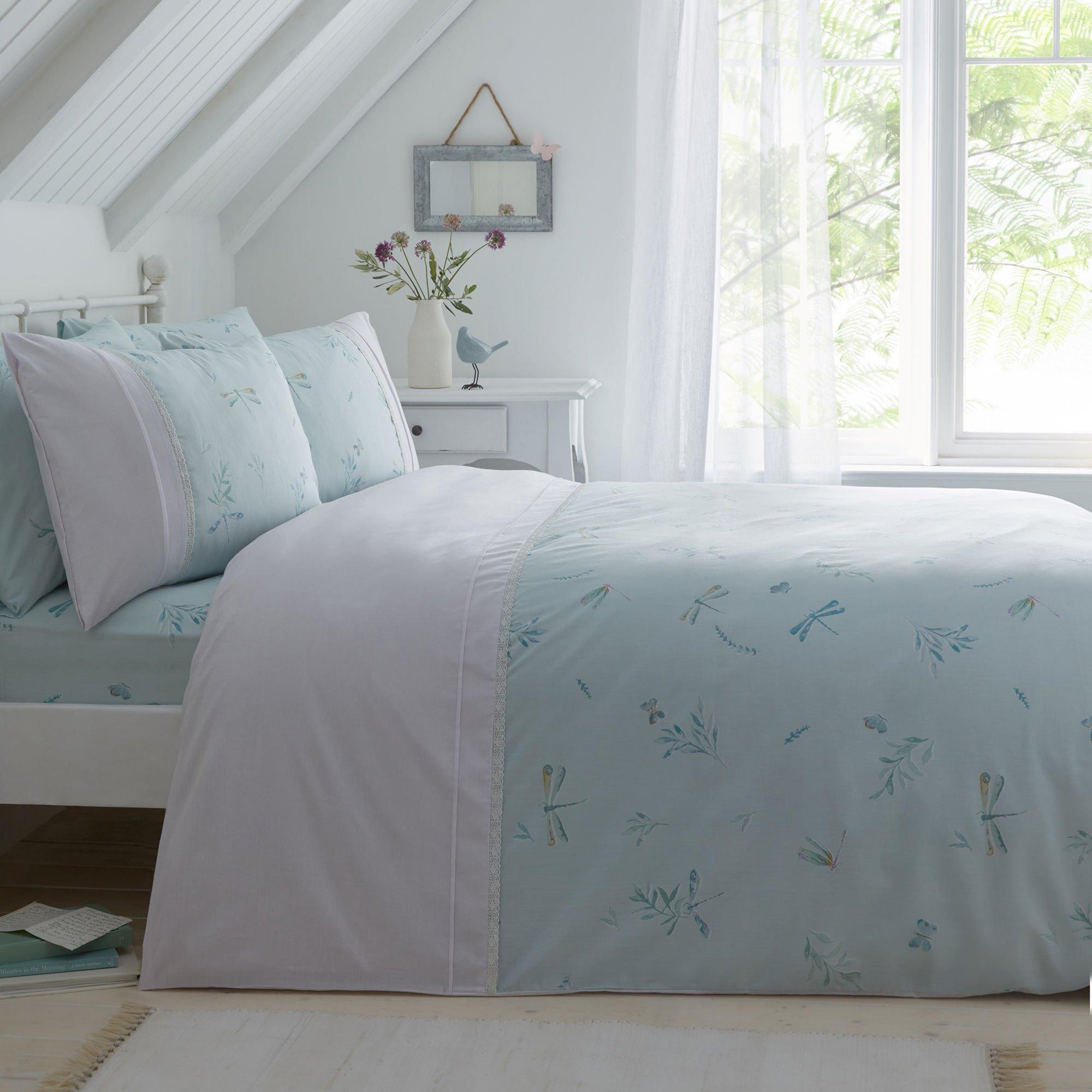 Duck Egg - Dreams and Drapes - Fifi Botanics Duvet Cover Set Duck Egg Lace Cuff - 1
