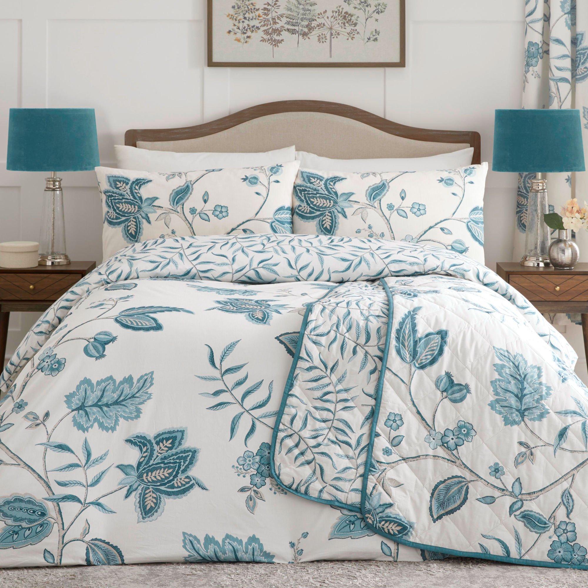 Teal - Dreams and Drapes - Samira Heritage Floral Duvet Cover Set in Plum - 1