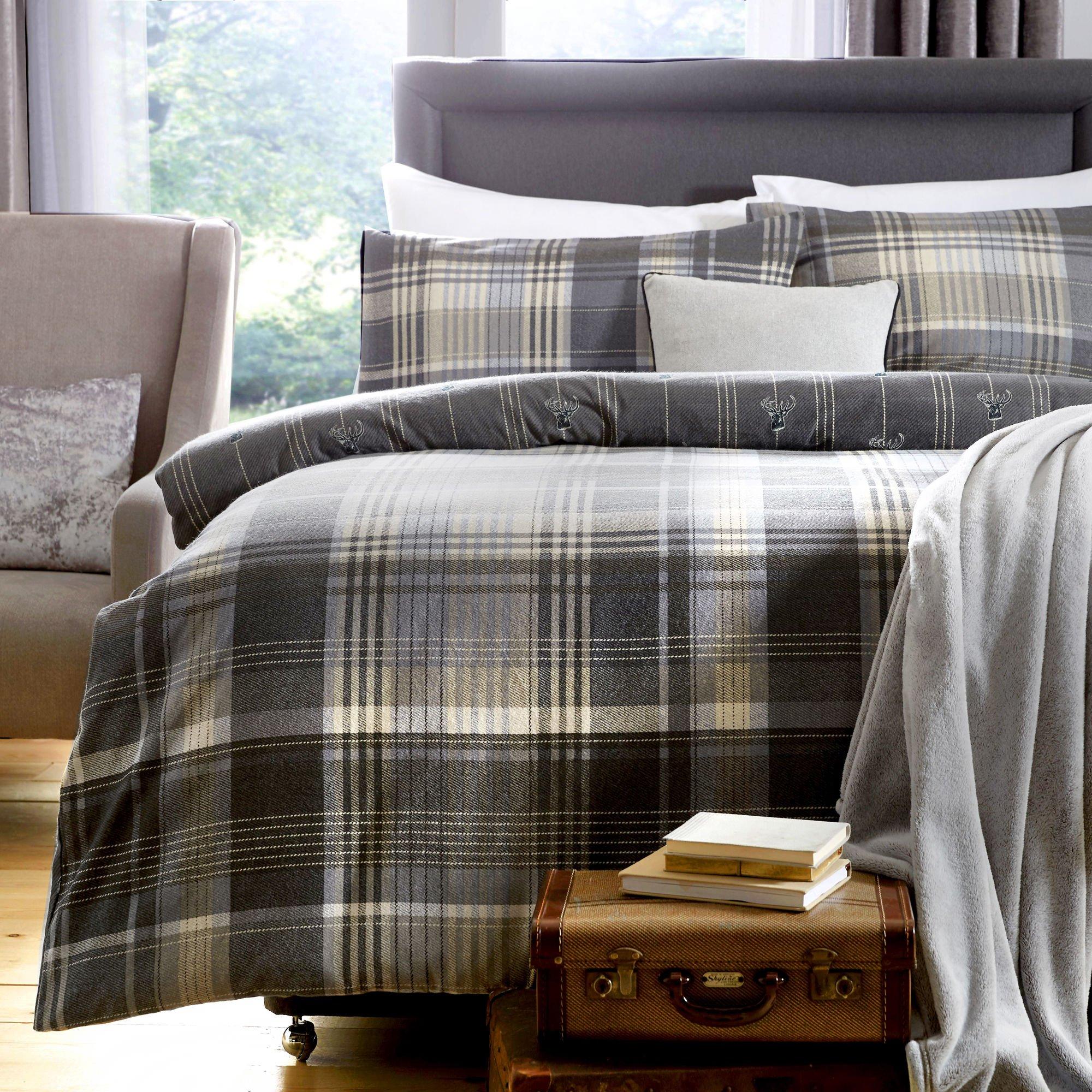 Charcoal - Dreams and Drapes - Connolly Check Brushed Cotton Duvet Cover Ochre - 3