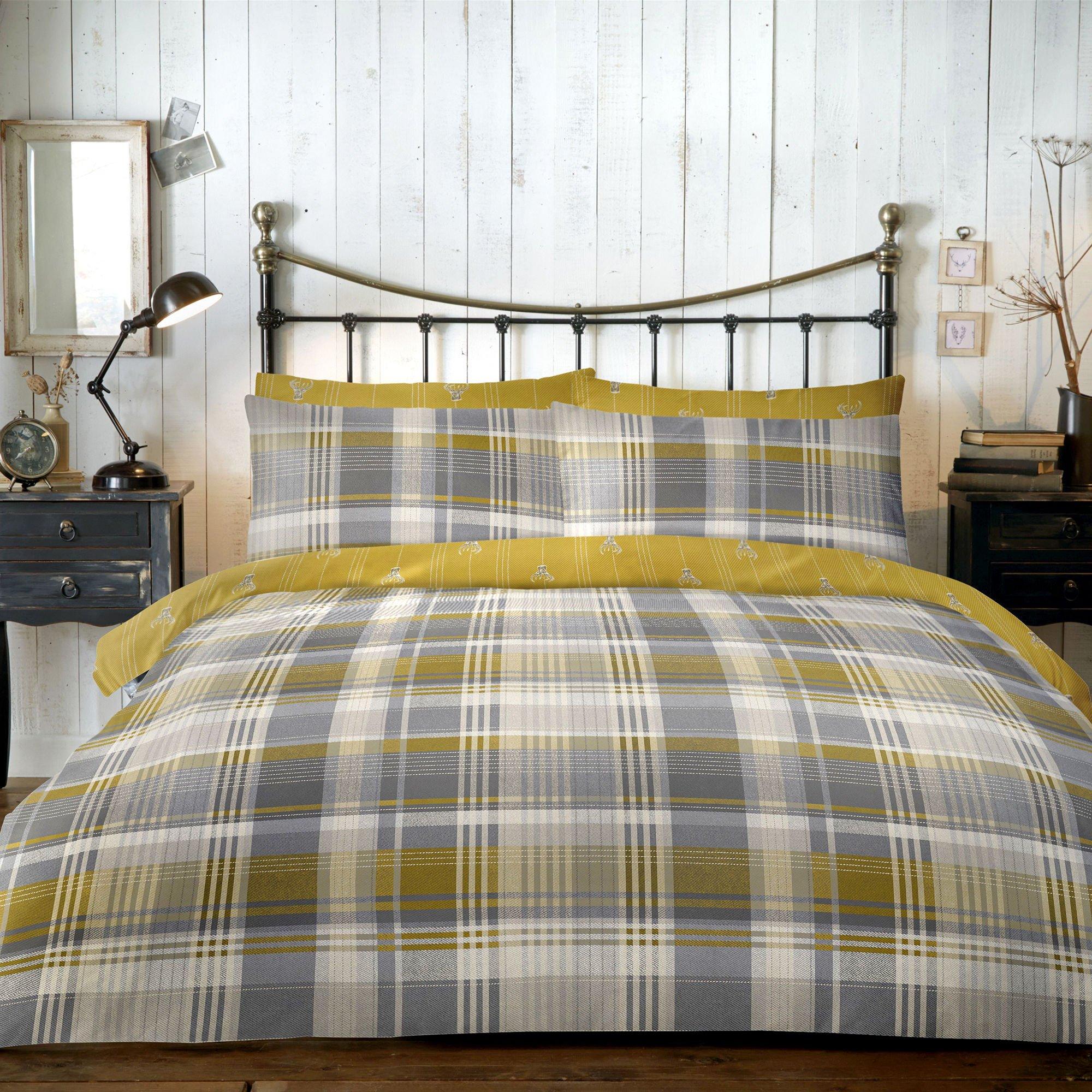 Ochre - Dreams and Drapes - Connolly Check 100% Brushed Cotton Duvet Cover Set - 1