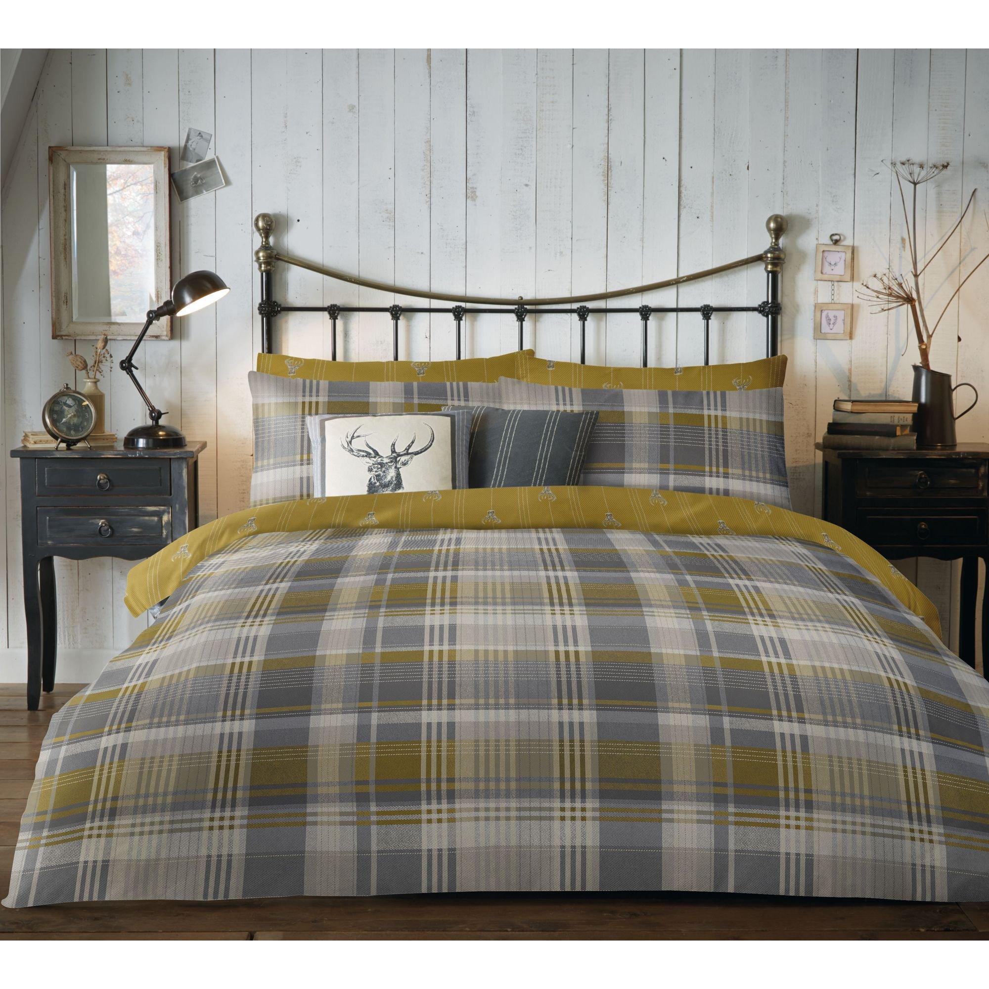Ochre - Dreams and Drapes - Connolly Check 100% Brushed Cotton Duvet Cover Set - 4