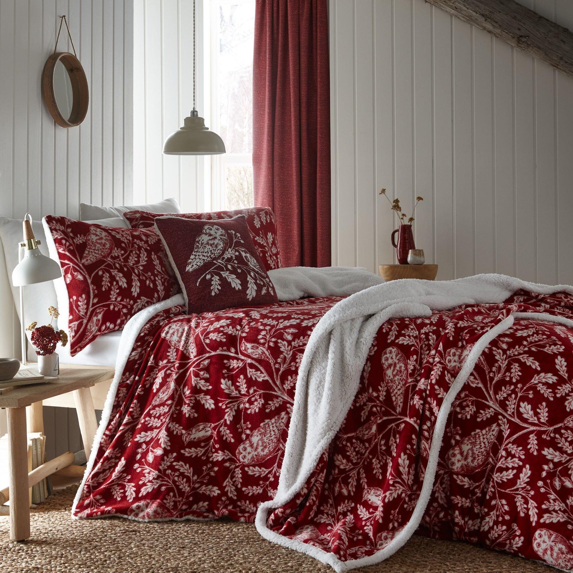 Red - Dreams and Drapes - Christmas Woodland Owls Duvet Cover Set in Sage - 1