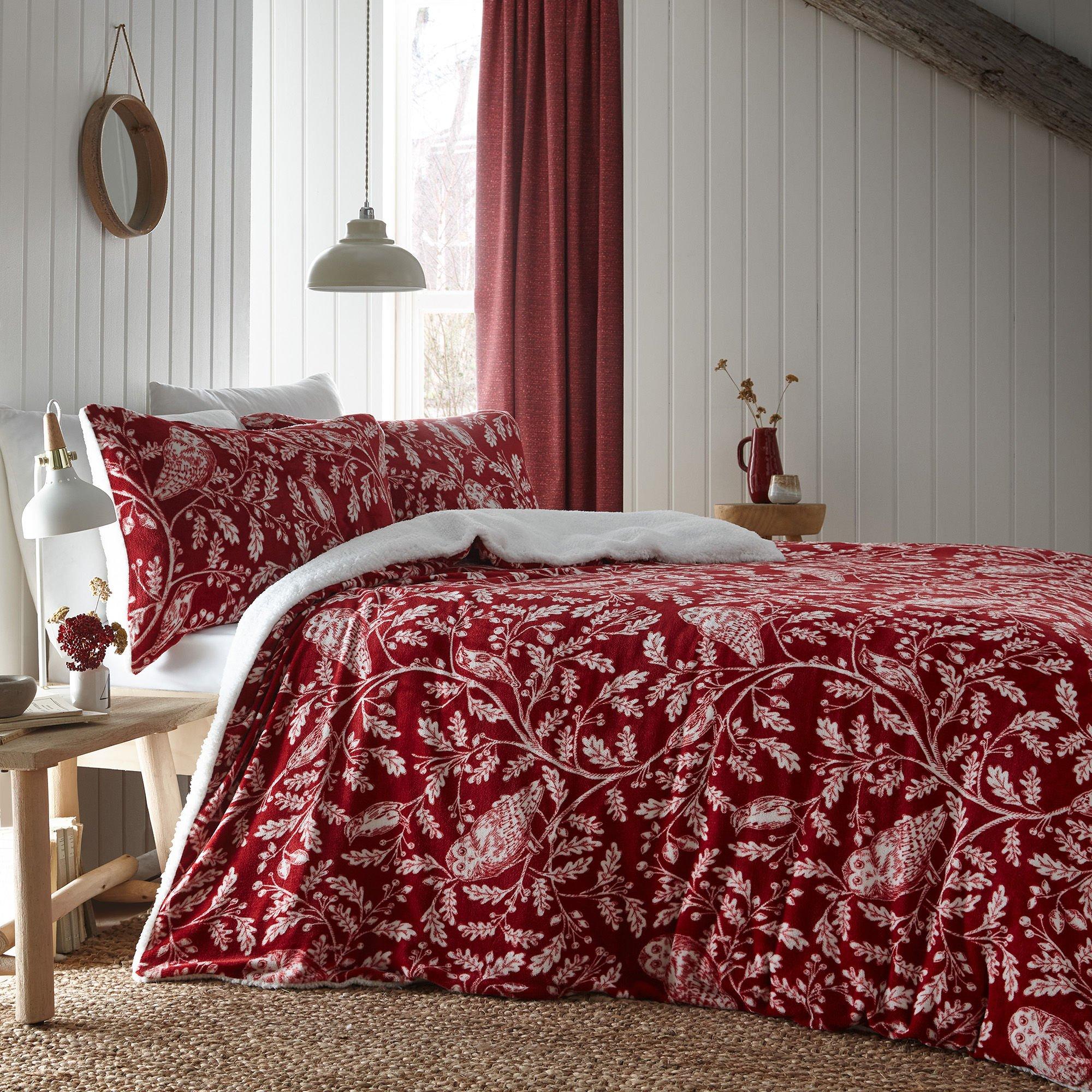 Red - Dreams and Drapes - Woodland Owls Fleece Duvet Cover Set - 3