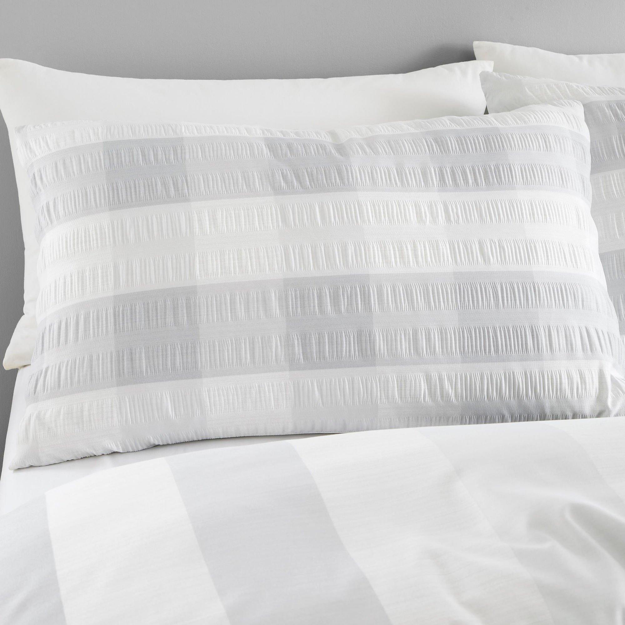 Silver - Fusion - Seersucker Gingham Textured Duvet Cover Set - 2