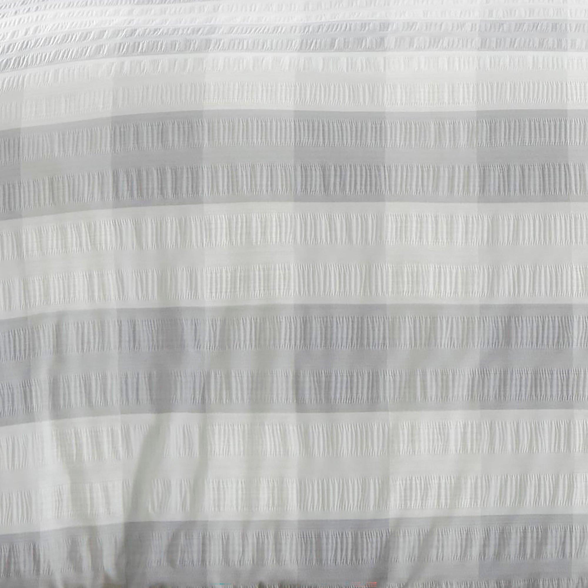Silver - Fusion - Seersucker Gingham Textured Duvet Cover Set - 3