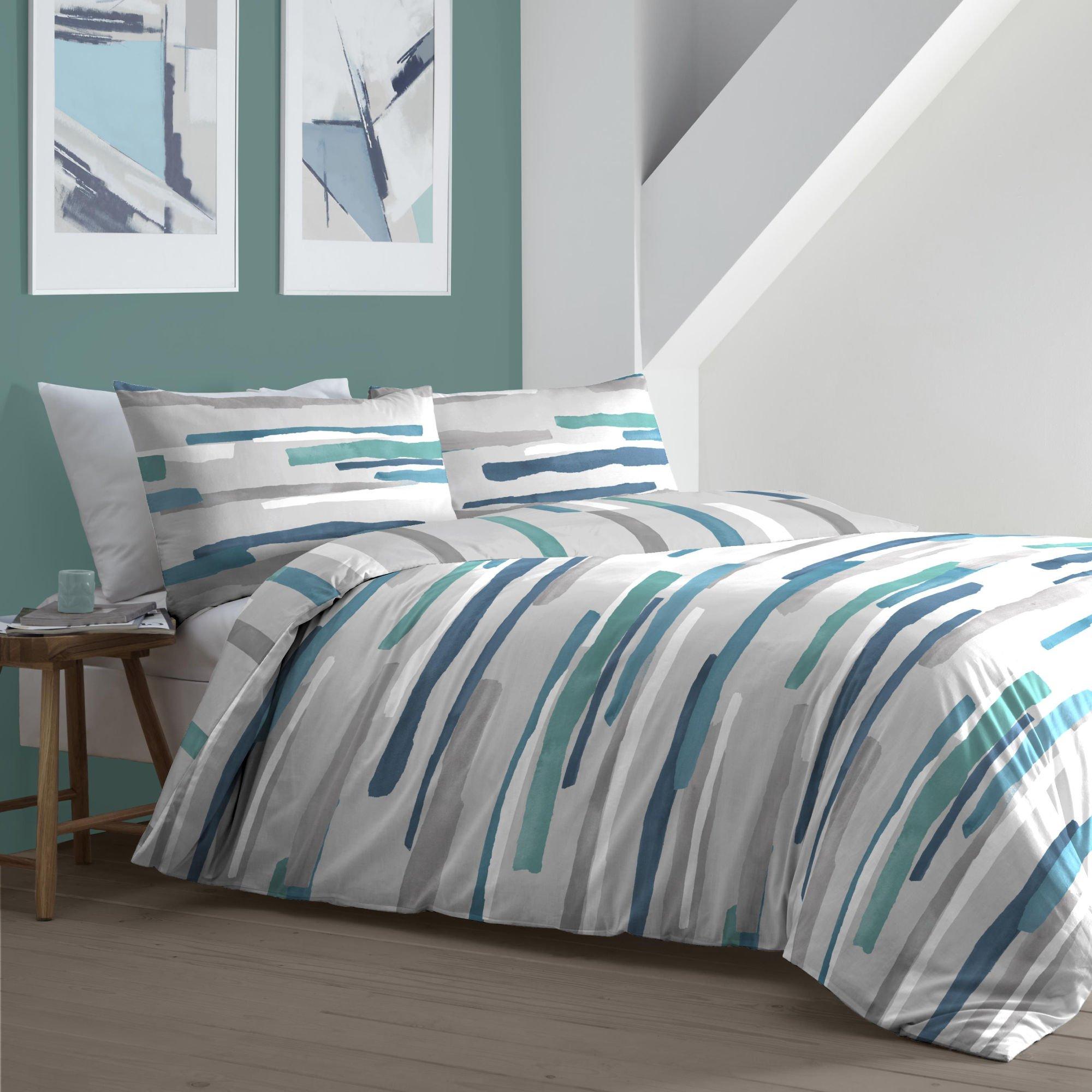 Teal - Fusion - Clifton Reversible Duvet Cover Set - 1