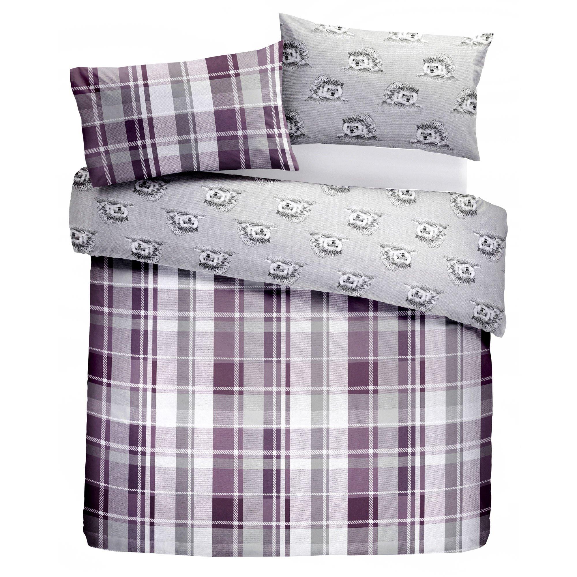 Plum - Dreams and Drapes - Colville Check Brushed Cotton Duvet Cover Set - 5