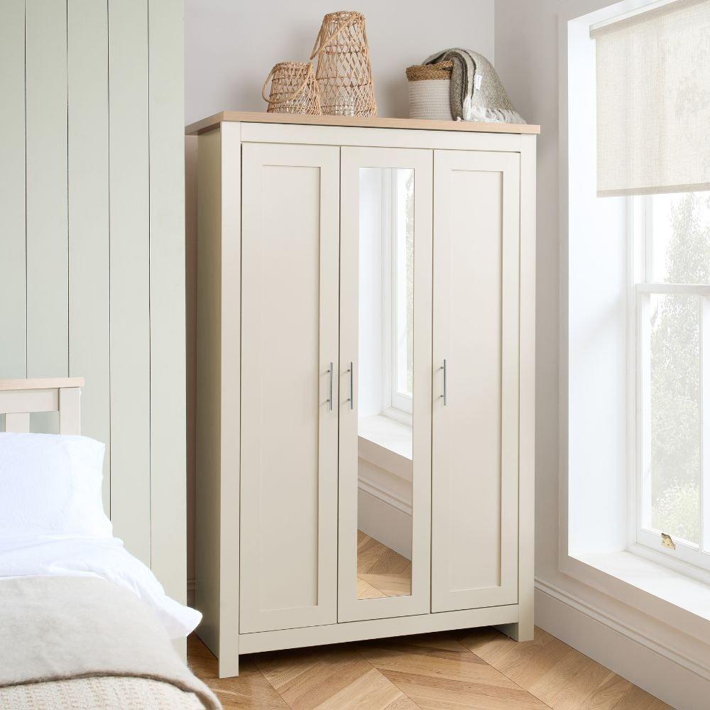 Birlea  Highgate 3 Door Wardrobe With Mirror - Cream & Oak