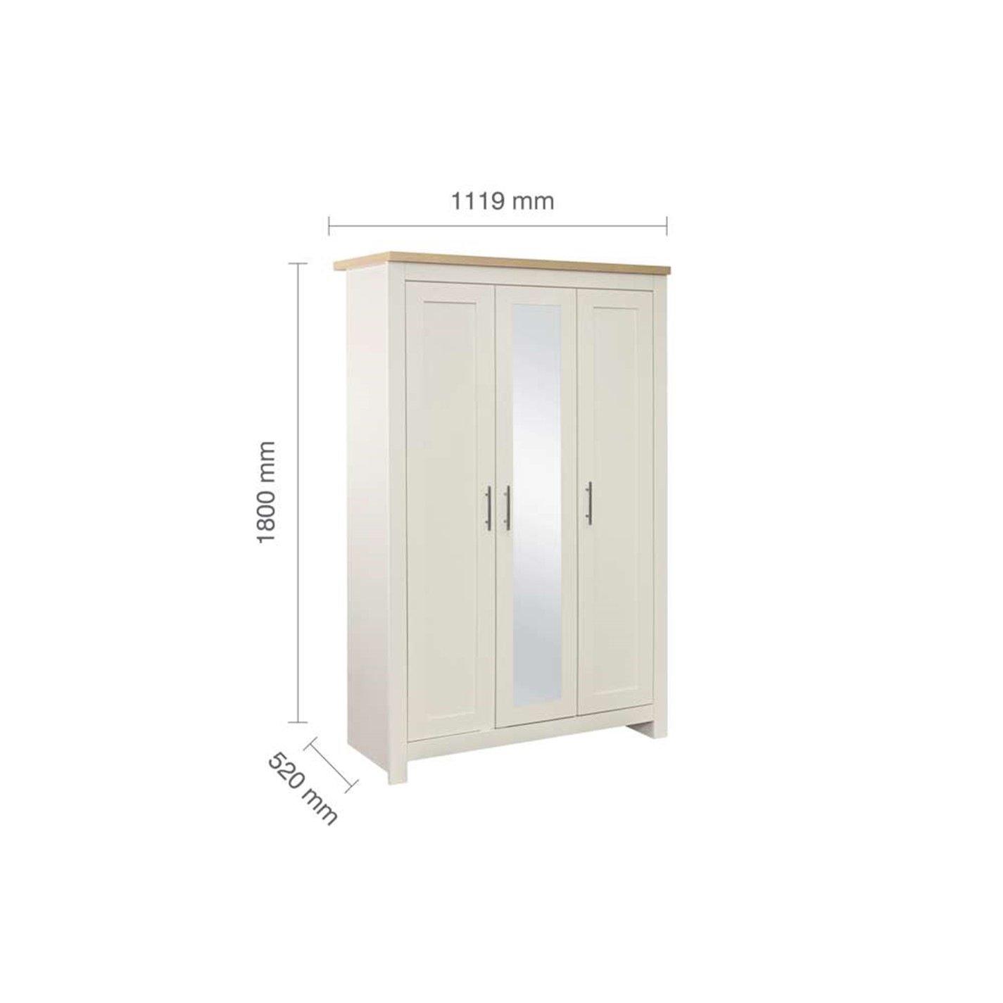Cream & Oak - Birlea - Highgate 3 Door Wardrobe With Mirror - 7
