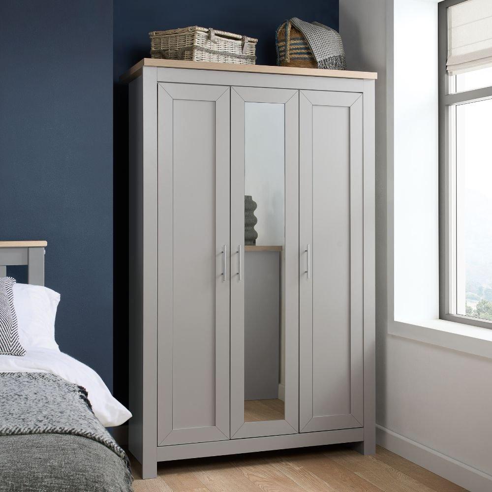 Birlea  Highgate 3 Door Wardrobe With Mirror - Grey & Oak