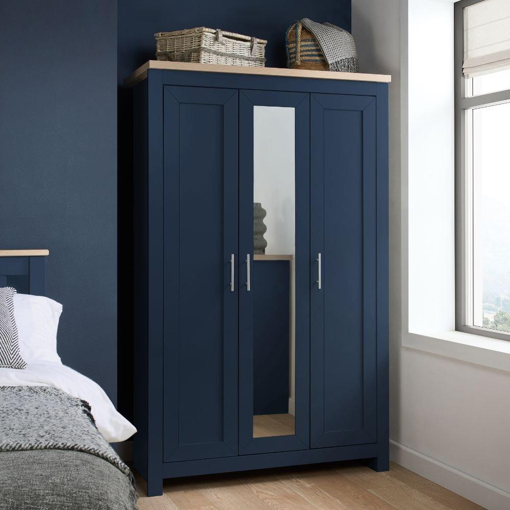Birlea  Highgate 3 Door Wardrobe With Mirror - Navy & Oak