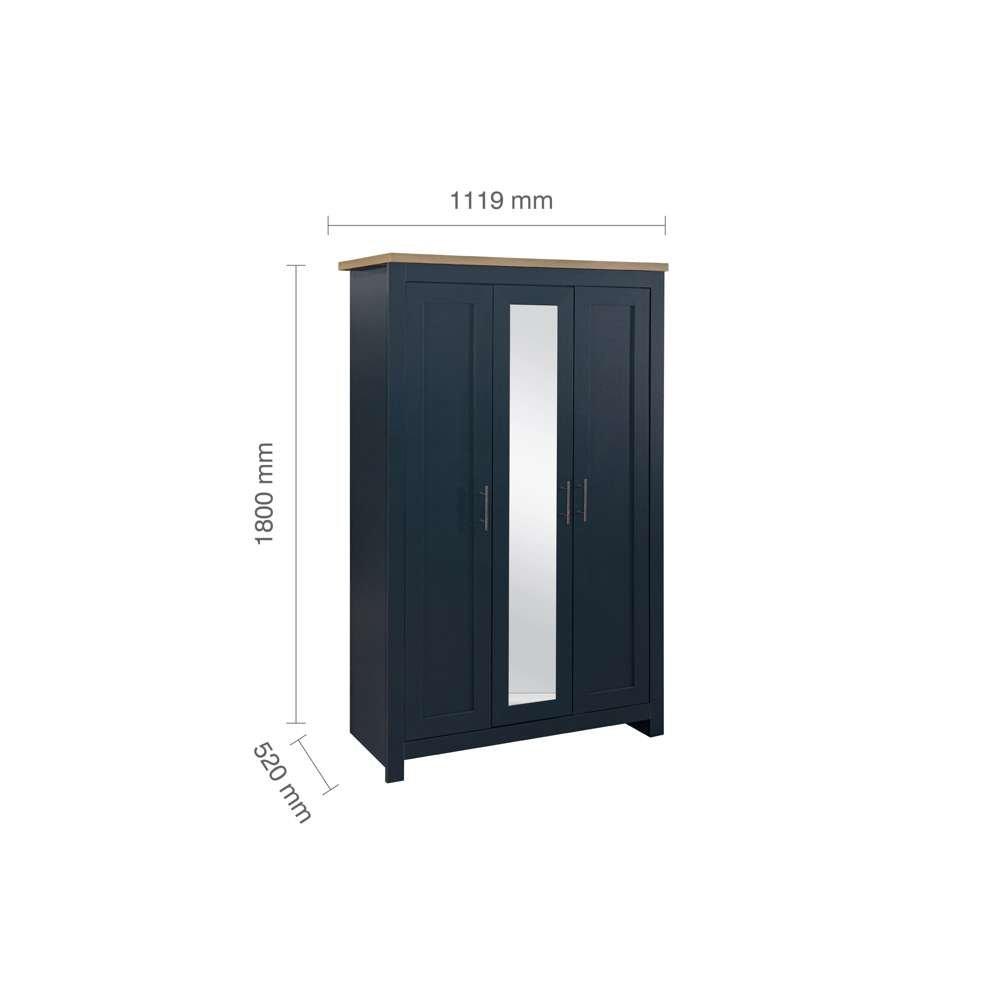 Navy & Oak - Birlea - Highgate 3 Door Wardrobe With Mirror - 5