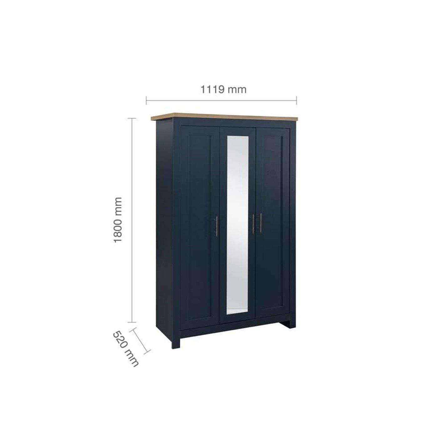 Navy & Oak - Birlea - Highgate 3 Door Wardrobe With Mirror - 6