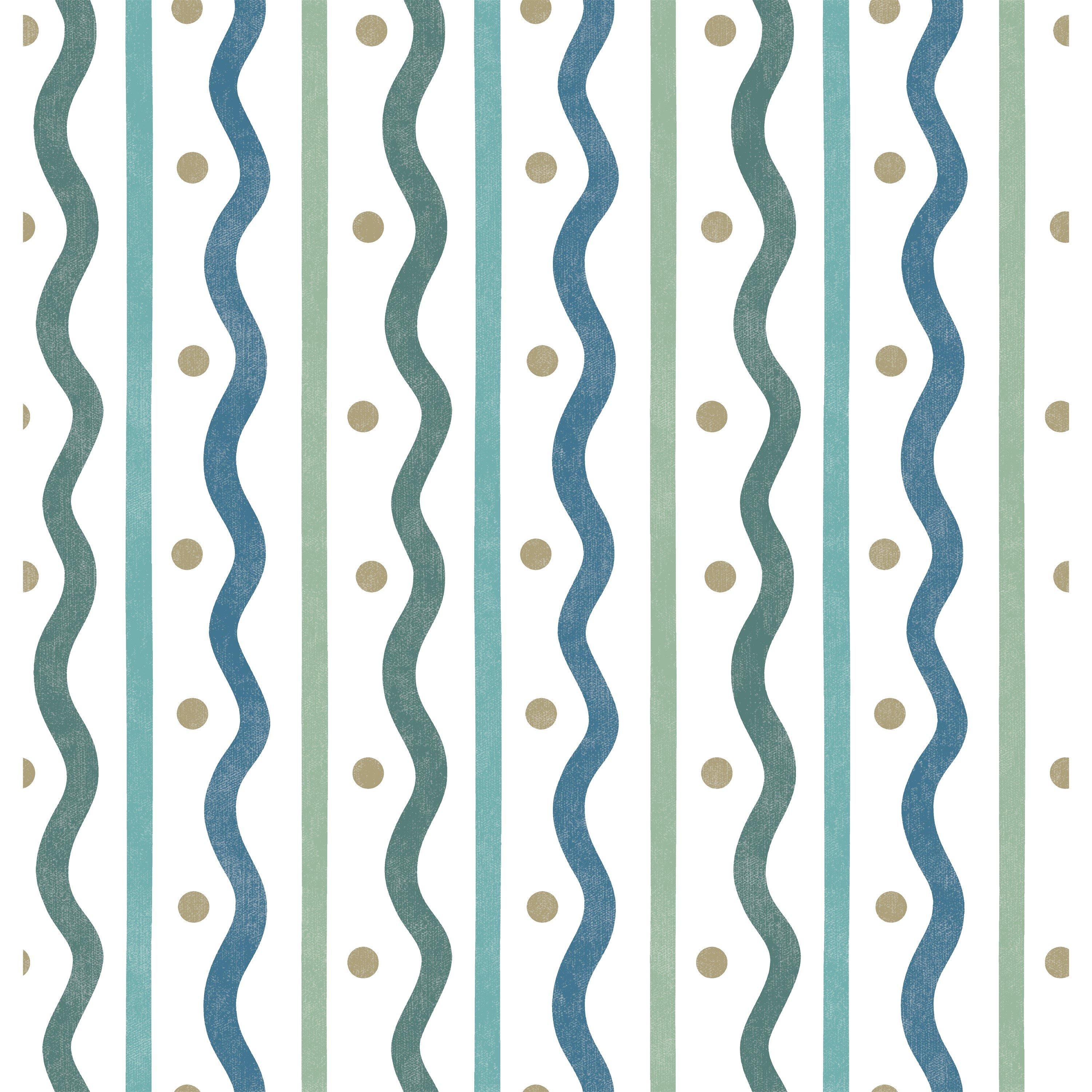 Arthouse  Squiggle Stripe Green Wallpaper Blue