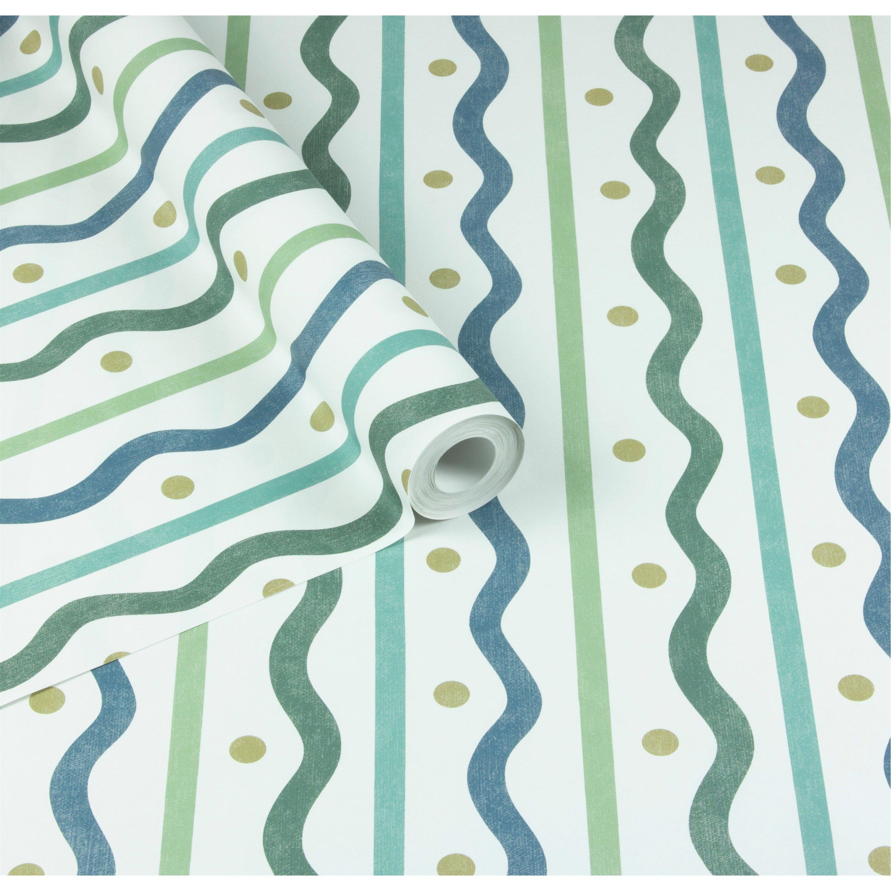 Blue - Arthouse - Squiggle Stripe Blue Green Wallpaper - 2