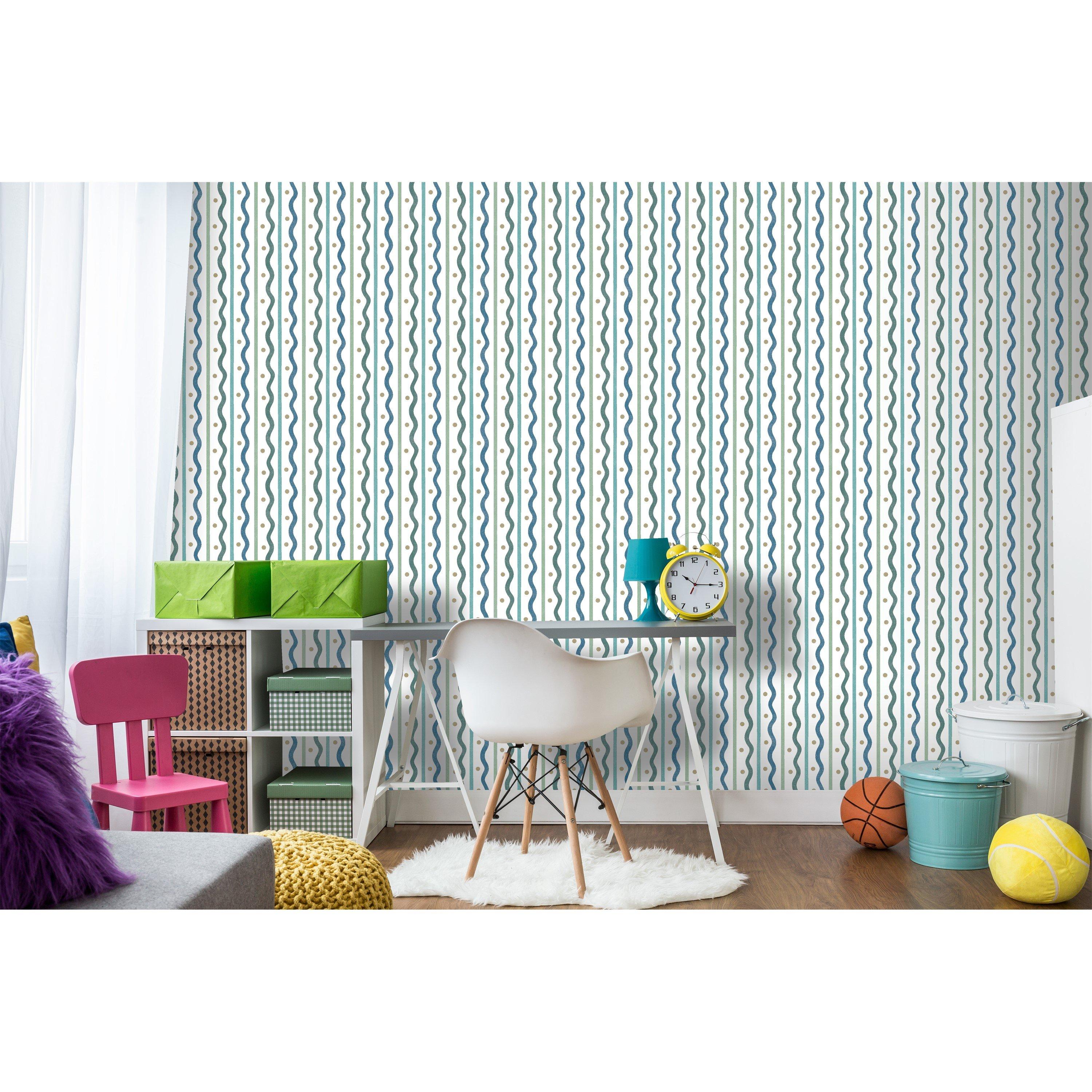 Blue - Arthouse - Squiggle Stripe Blue Green Wallpaper - 3