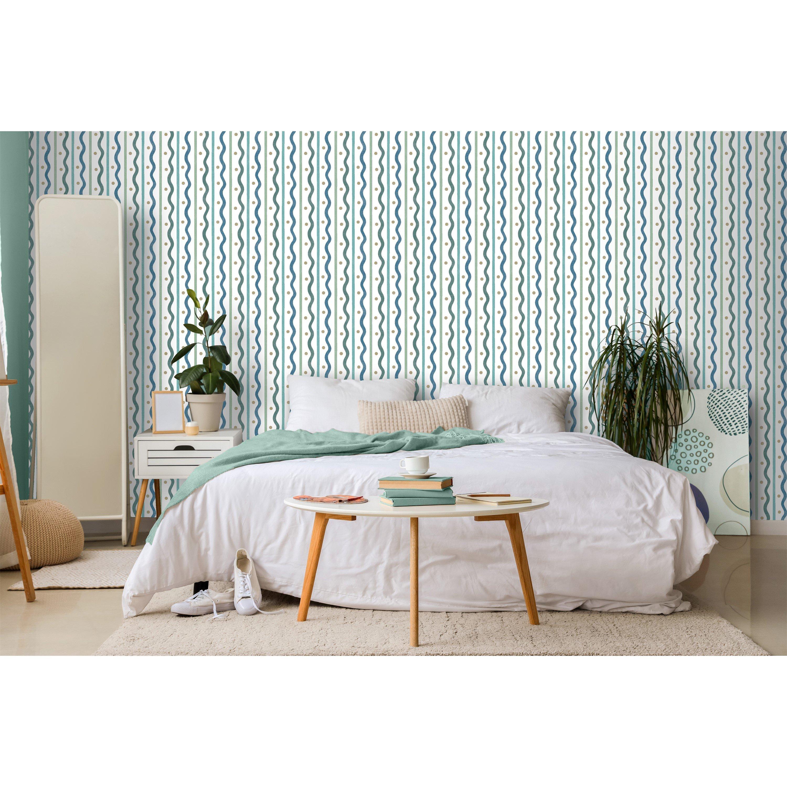 Blue - Arthouse - Squiggle Stripe Blue Green Wallpaper - 4