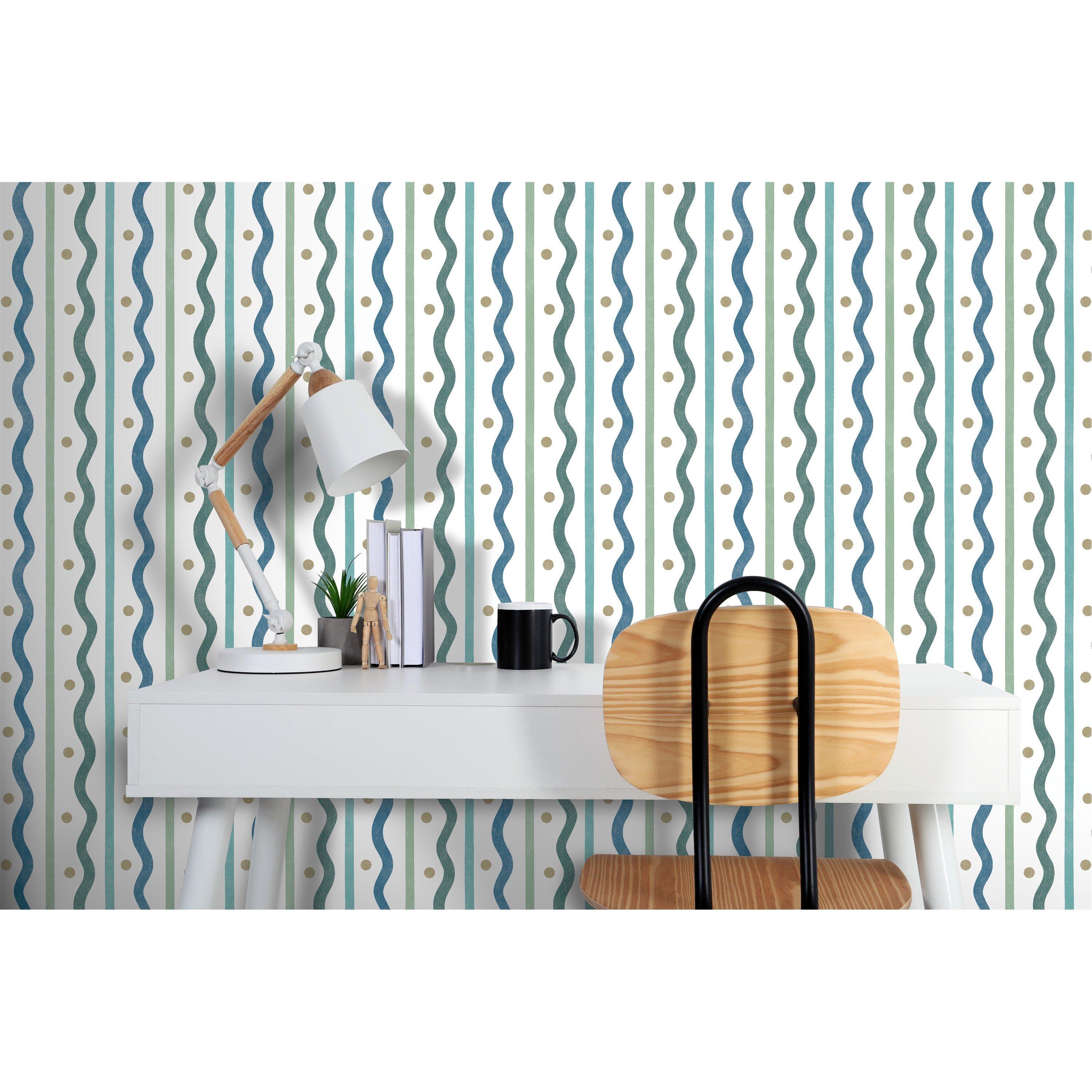 Blue - Arthouse - Squiggle Stripe Blue Green Wallpaper - 5